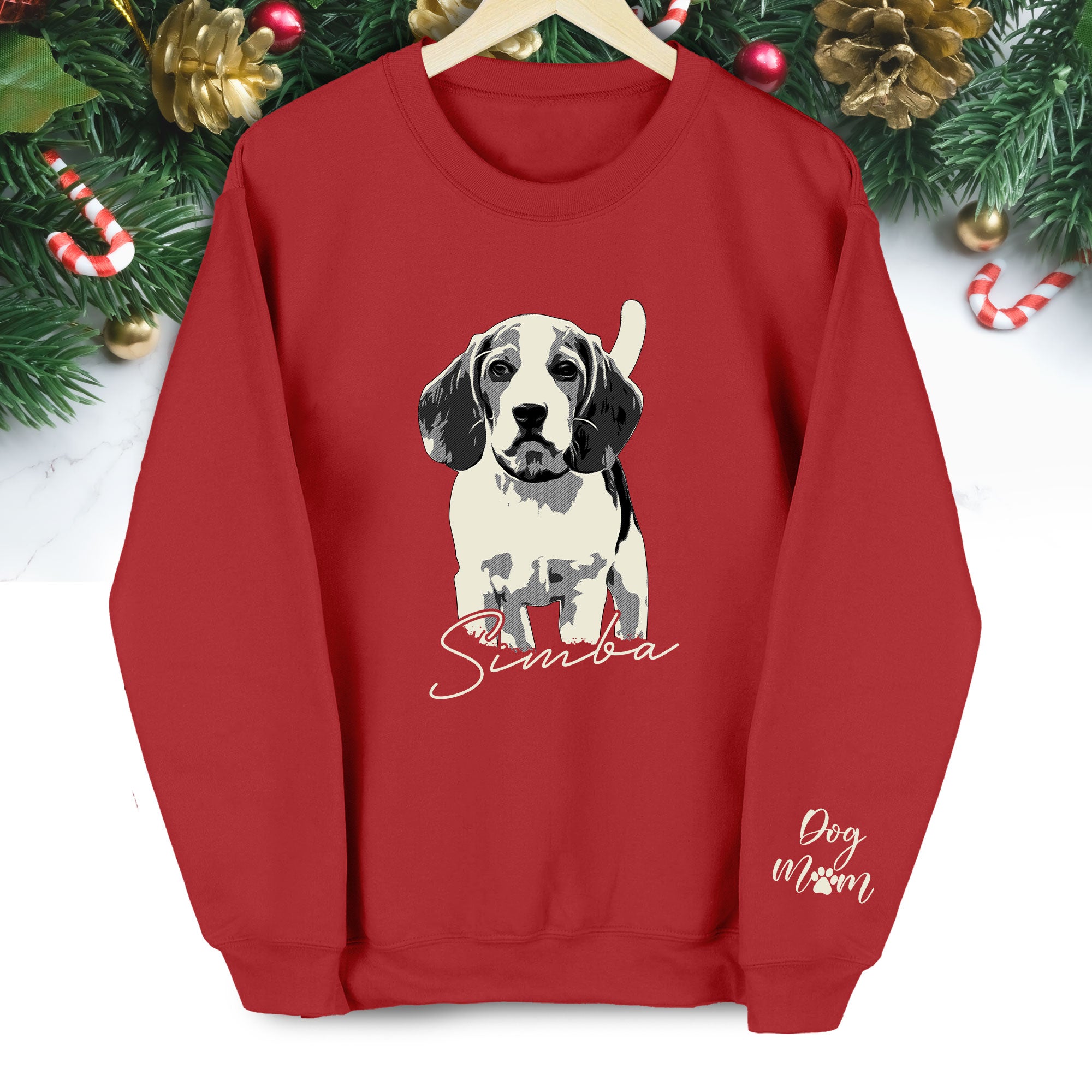 Custom Dog Lover Sweatshirt with Name & Sleeve Print – Cute Pet Portrait Gift
