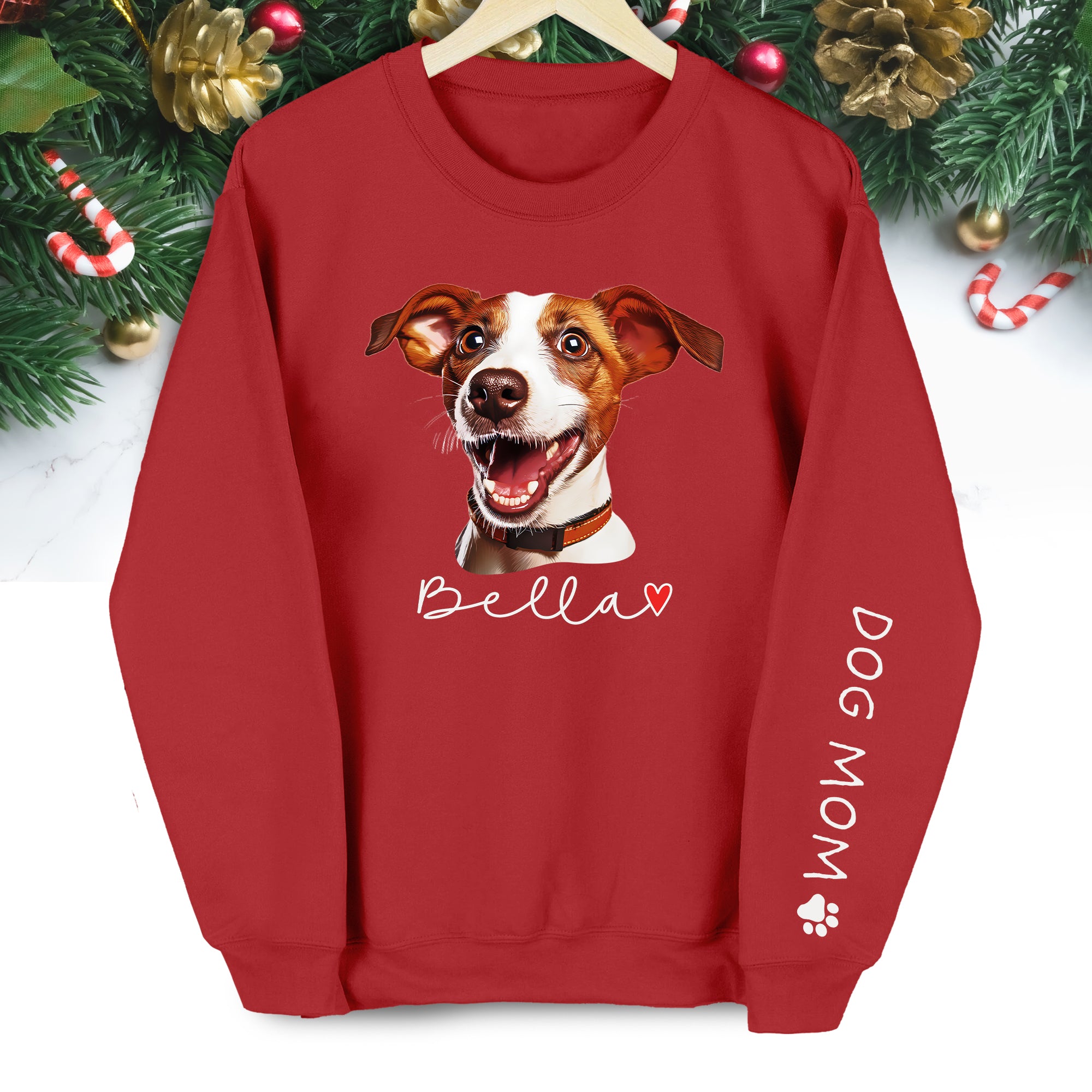 Personalized Dog Christmas Sweatshirt – Custom Pet Photo Pullover, Gift for Dog Mom