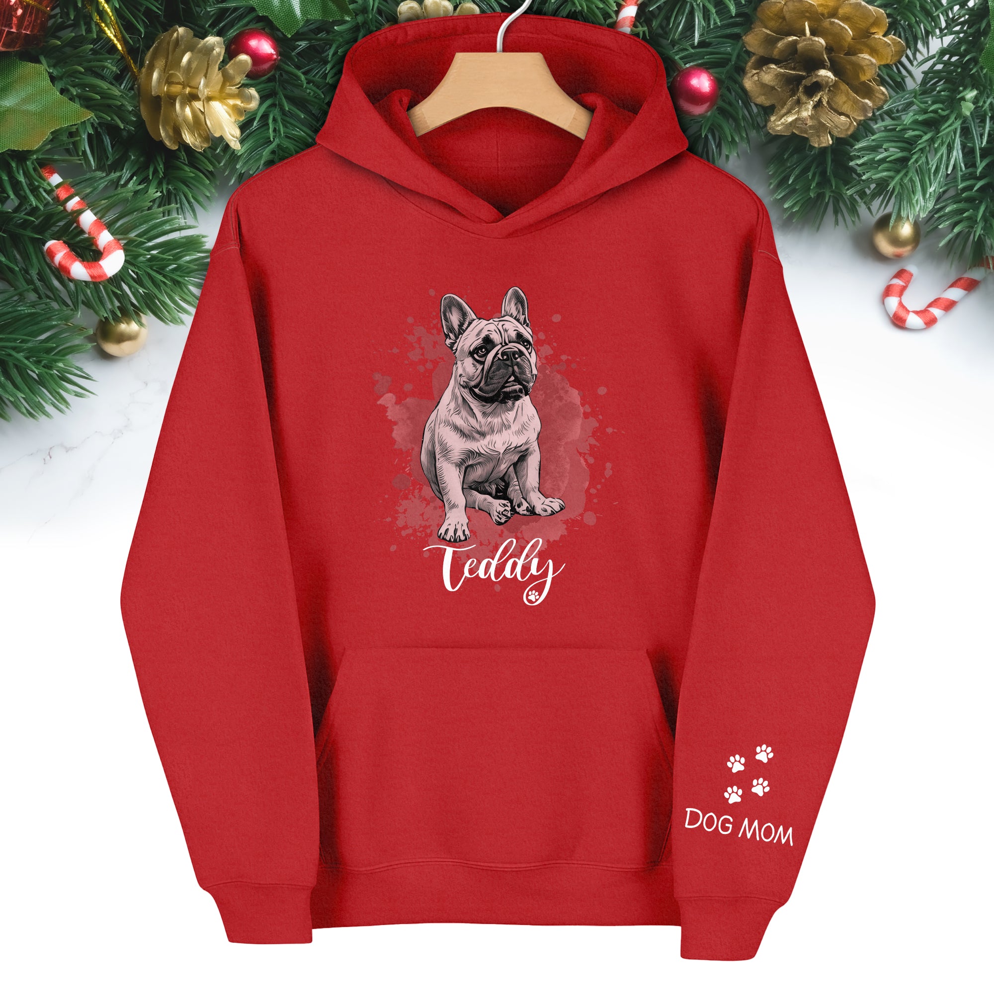 Custom Dog Hoodie – Personalized Pet Portrait Hoodie with Name, Unique Dog Mom Gift