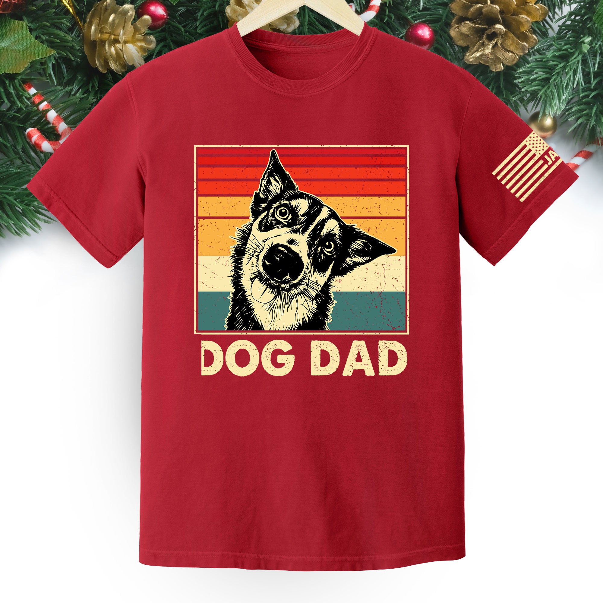 Custom Dog Dad T-Shirt – Personalized Pet Portrait Vintage Tee, Unique Gift for Dog Lovers