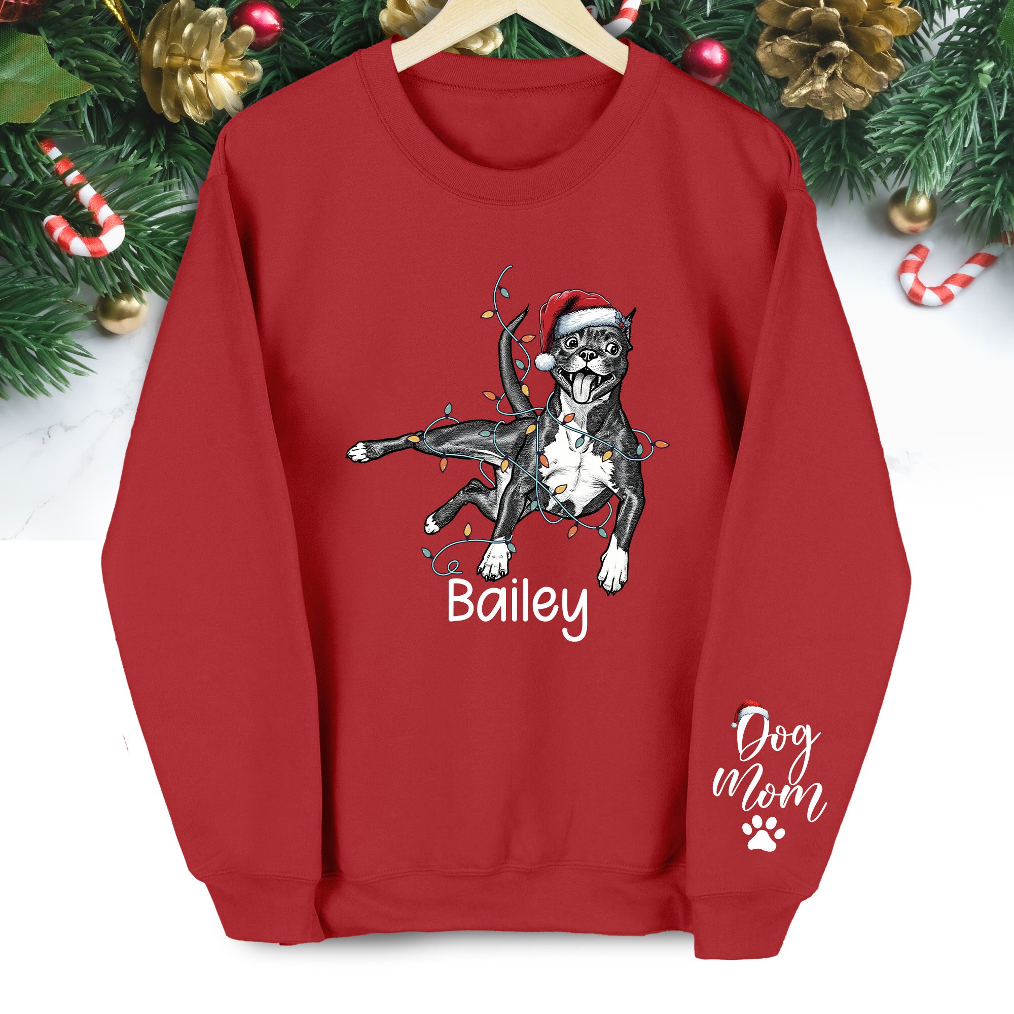 Custom Christmas Pet Portrait Sweatshirt – Personalized Dog Lover Gift for Dog Mom & Dog Dad