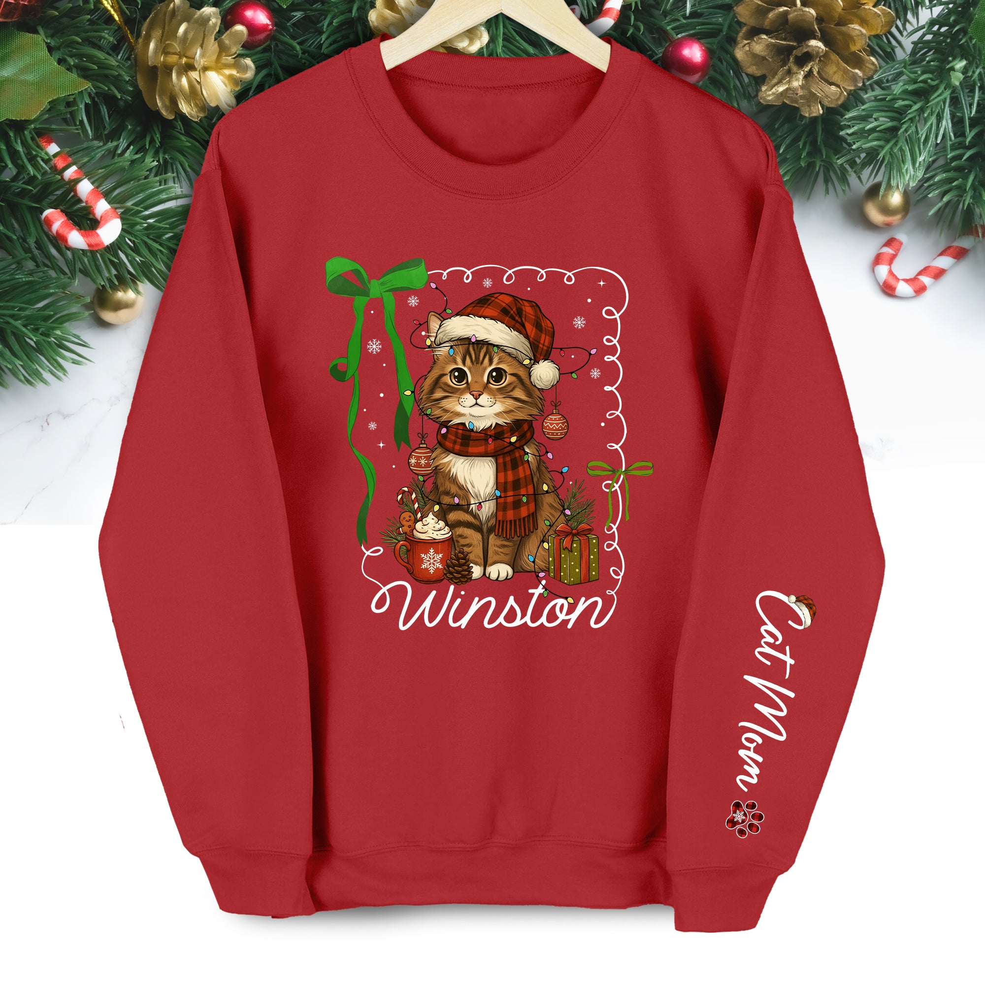 Custom Cat Christmas Personalized Pet Portrait Holiday Gift Sweatshirt for Cat Moms