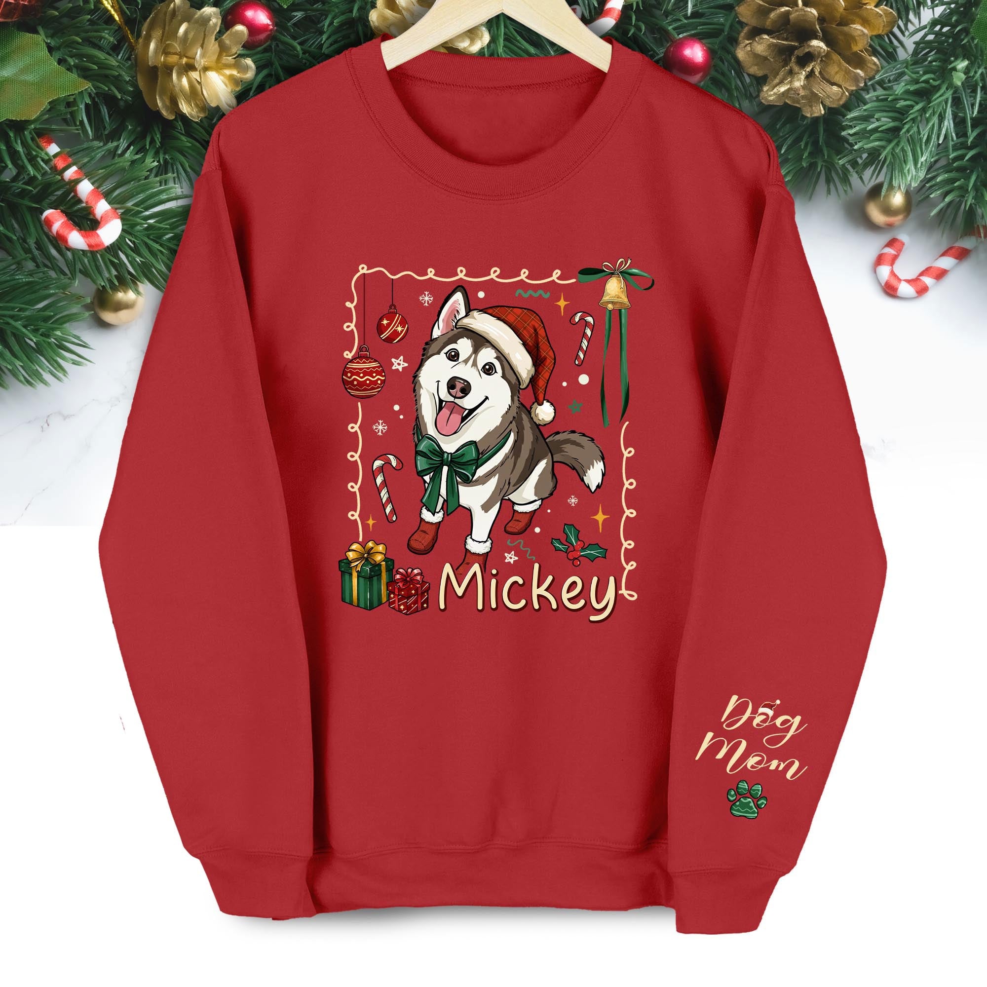 Personalized Dog Mom Sweatshirt – Custom Christmas Sweatshirt for Women
