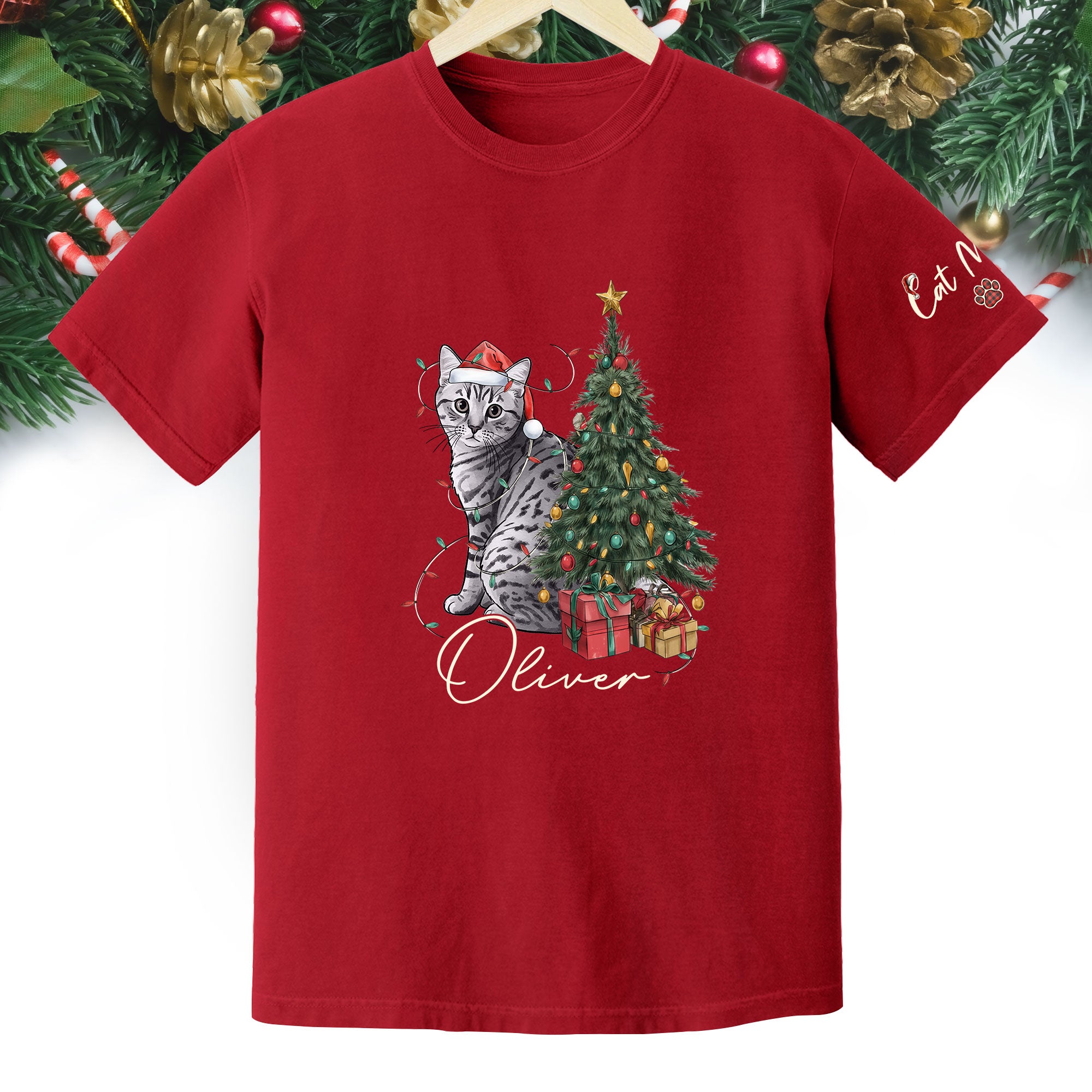 Custom Cat Christmas T-Shirt – Personalized Pet Photo Shirt, Cute Holiday Gift for Pet Lovers