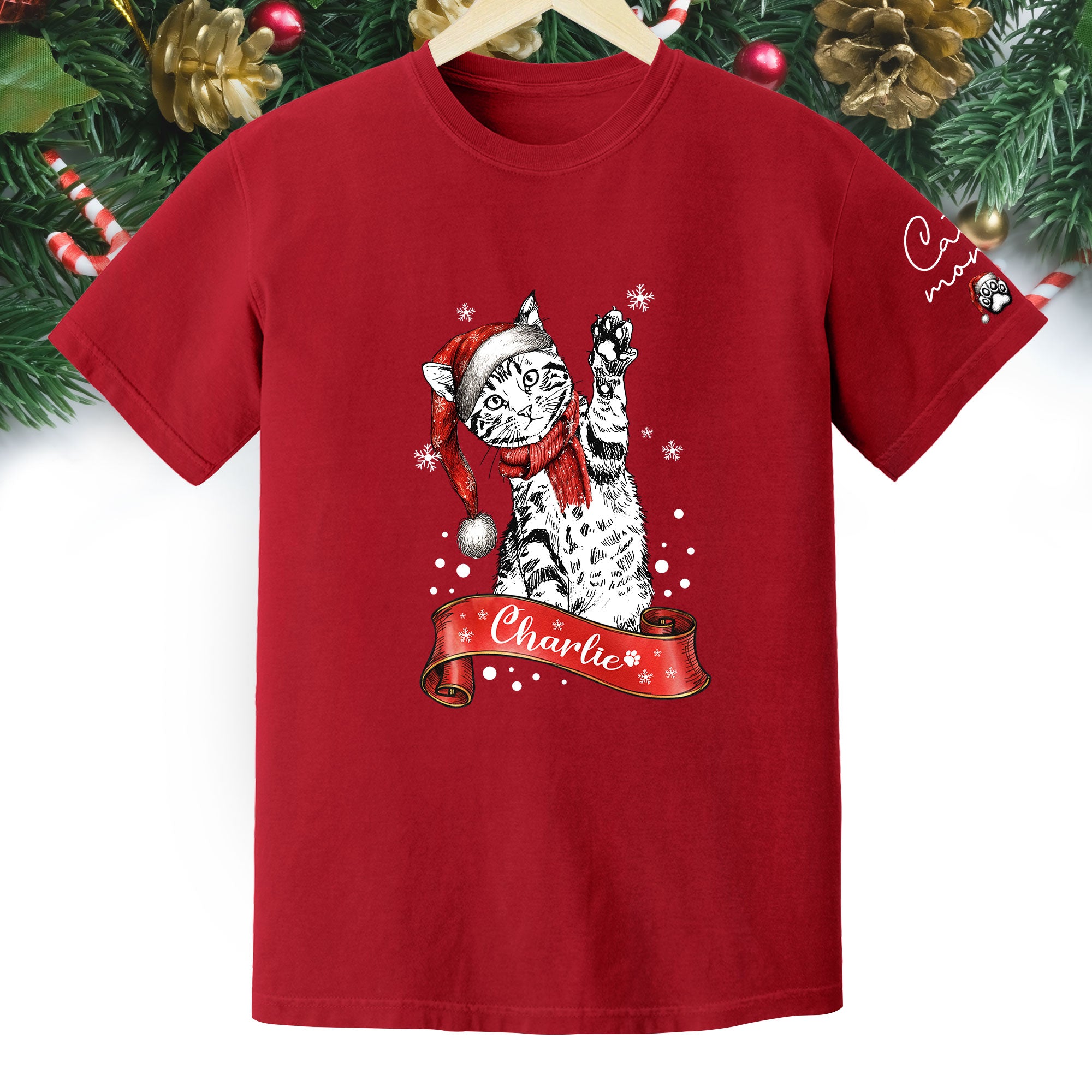 Personalized Cat Lover T-Shirt – Custom Pet Photo Christmas Shirt, Gift for Pet Lovers
