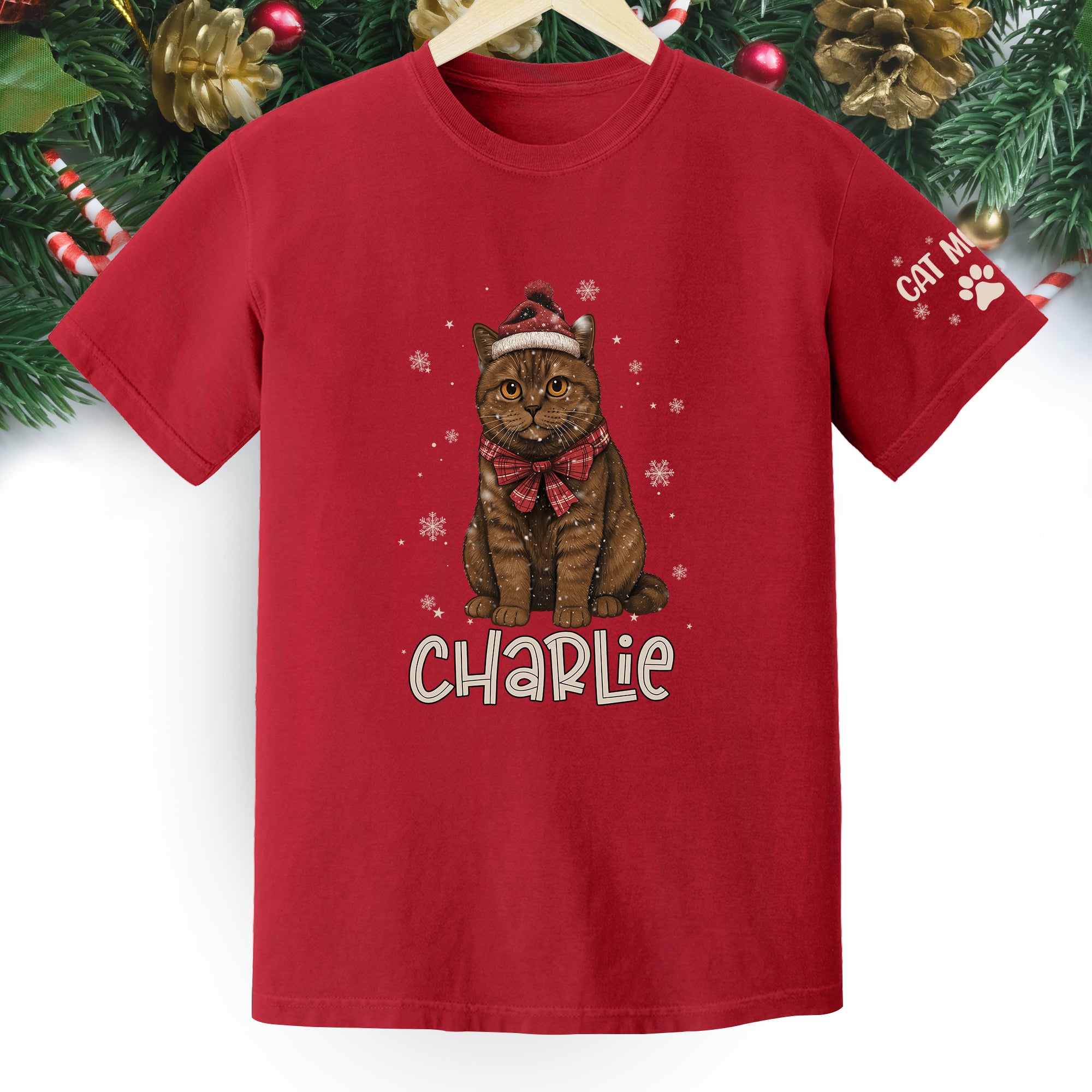 Personalized Cat Christmas Shirt – Custom Pet Photo Tee, Holiday Gift for Cat Mom