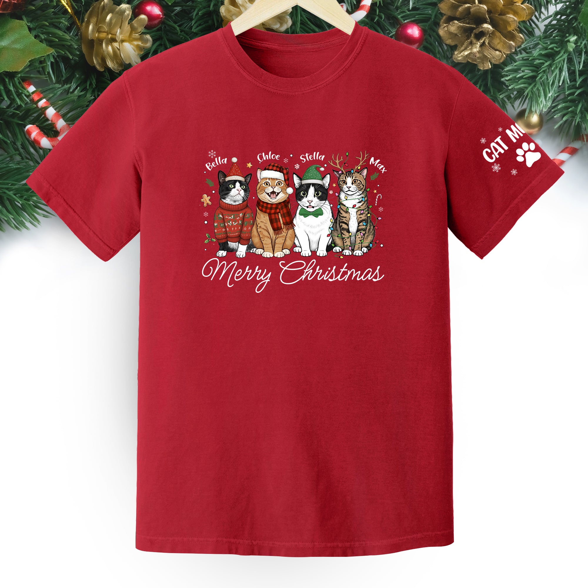 Custom Cat Lover T-Shirt – Personalized Pet Photo Christmas Shirt, Cute Gift for Women