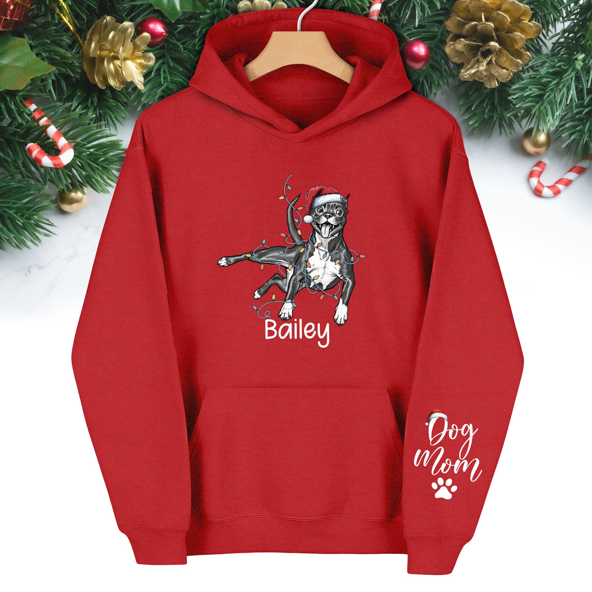 Christmas Dog Mom Hoodie – Personalized Pet Photo Hoodie, Custom Holiday Gift for Women