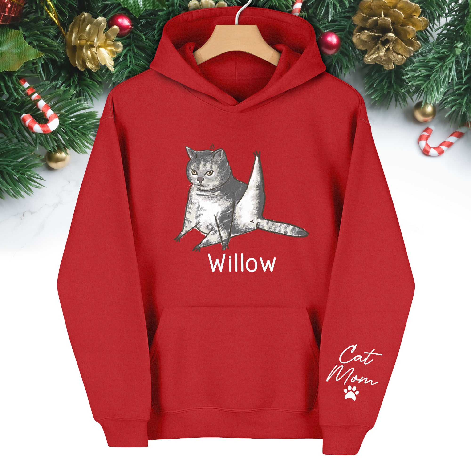Custom Cat Mom Hoodie – Personalized Cat Hoodie with Pet Photo & Name, Funny Gift for Cat Lovers