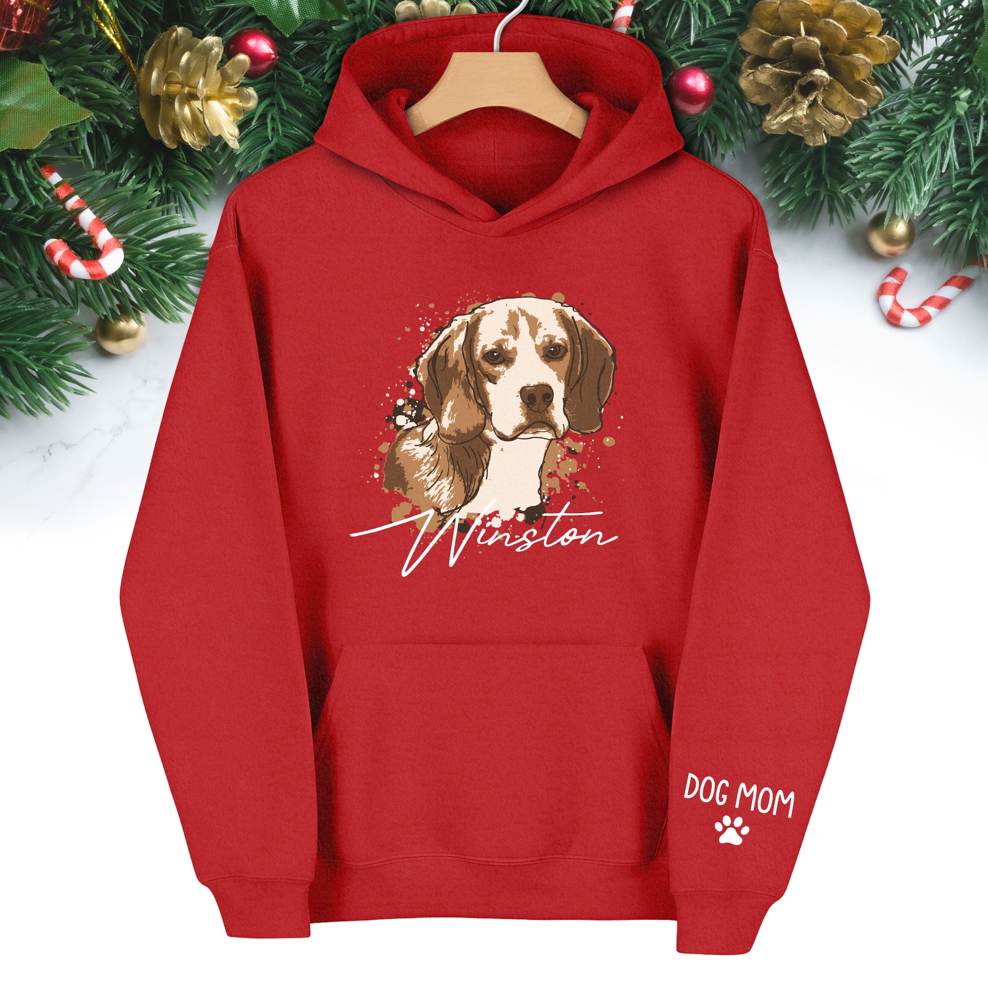 Personalized Dog Mom Hoodie – Custom Dog Portrait Hoodie with Pet Photo & Name, Unique Gift for Pet Lovers