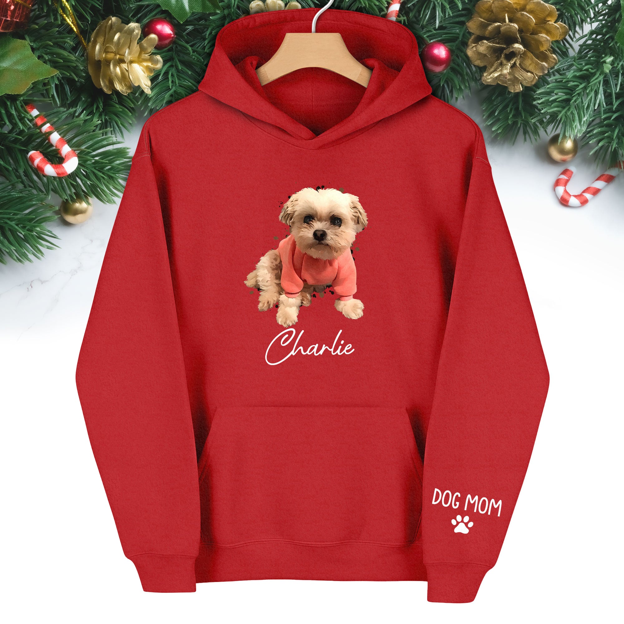 Personalized Dog Mom Hoodie – Custom Dog Photo Hoodie with Pet Name, Unique Holiday Gift for Pet Lovers