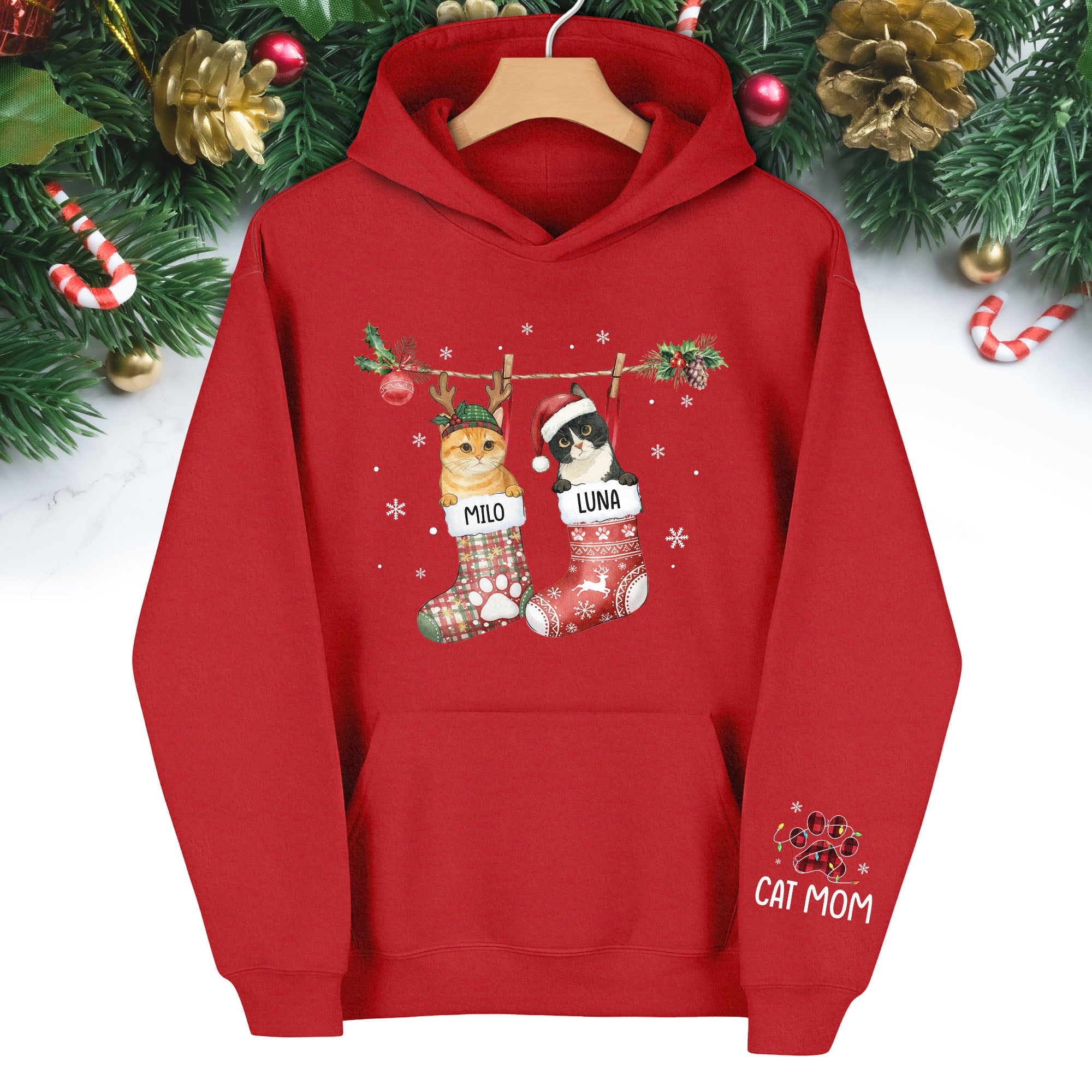 Christmas Cat Lover Hoodie – Custom Pet Photo Hoodie, Personalized Gift for Women