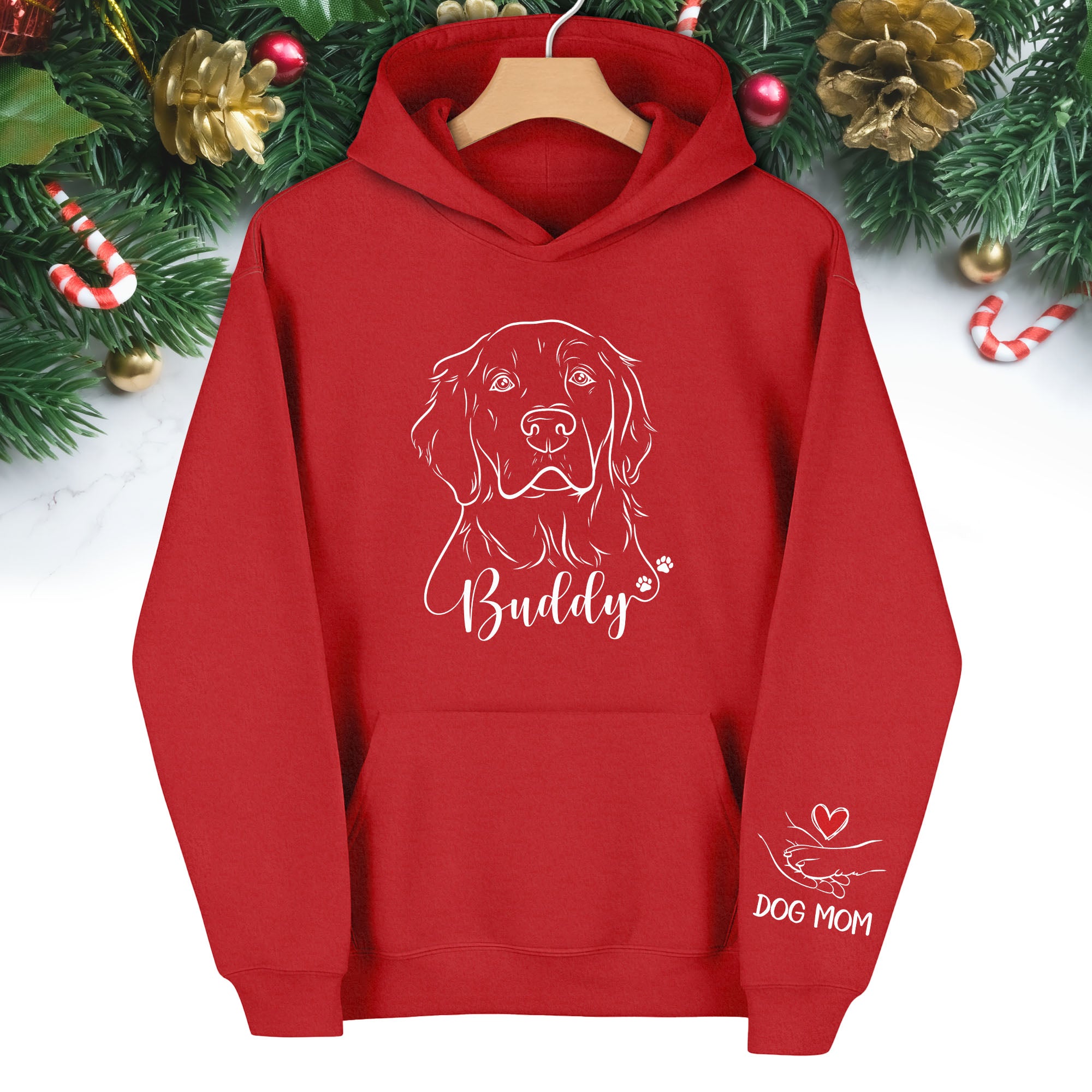 Custom Pet Portrait Hoodie – Personalized Dog Line Art with Name, Dog Mom Gift