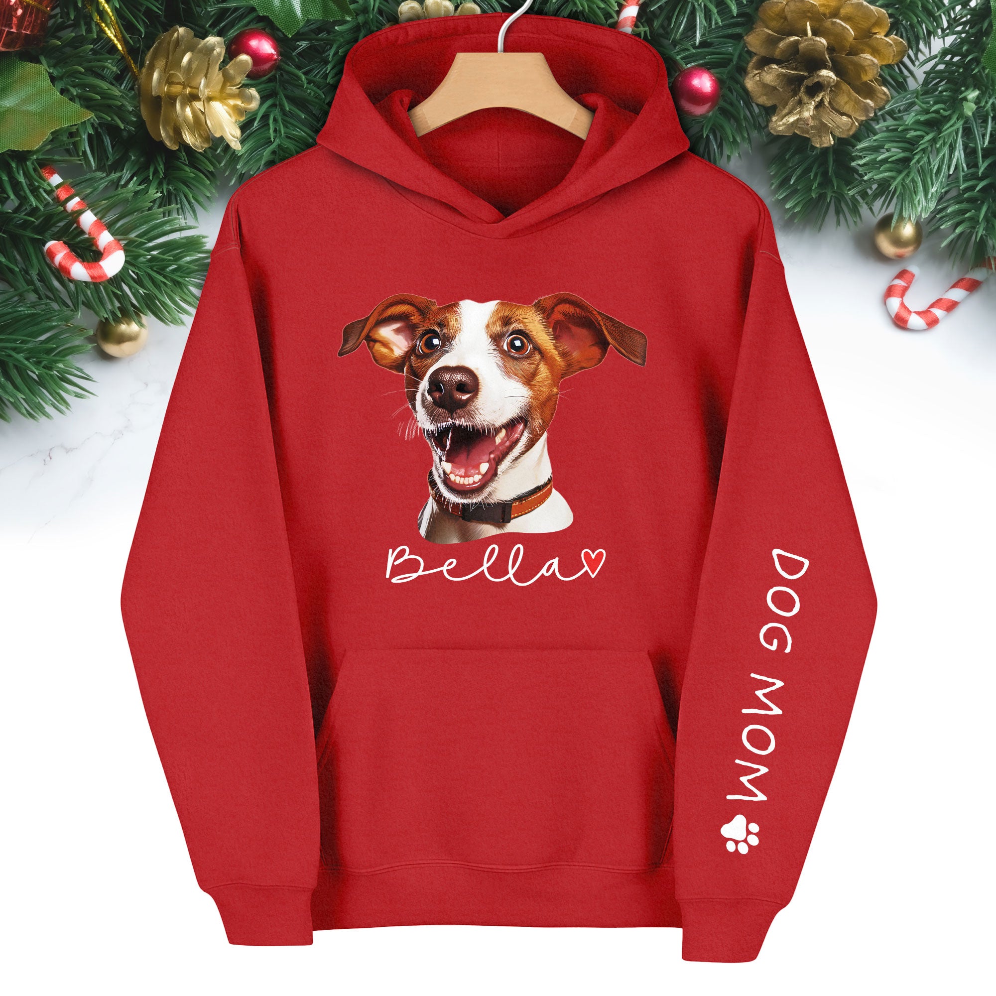Custom Pet Photo Hoodie – Personalized Dog Photo Hoodie with Name, Dog Mom Gift