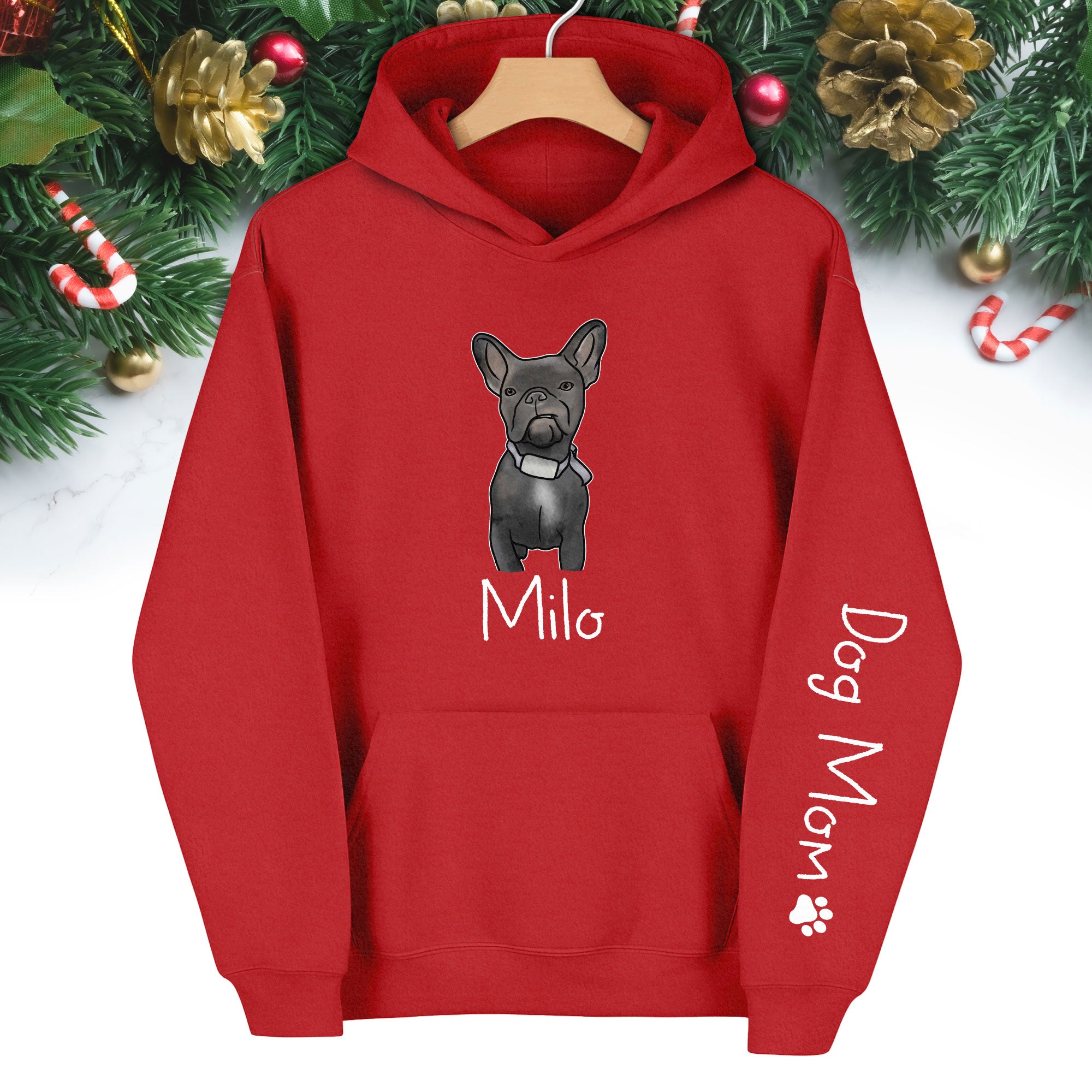 Custom Pet Cartoon Hoodie – Personalized Dog Illustration with Name, Dog Mom Gift