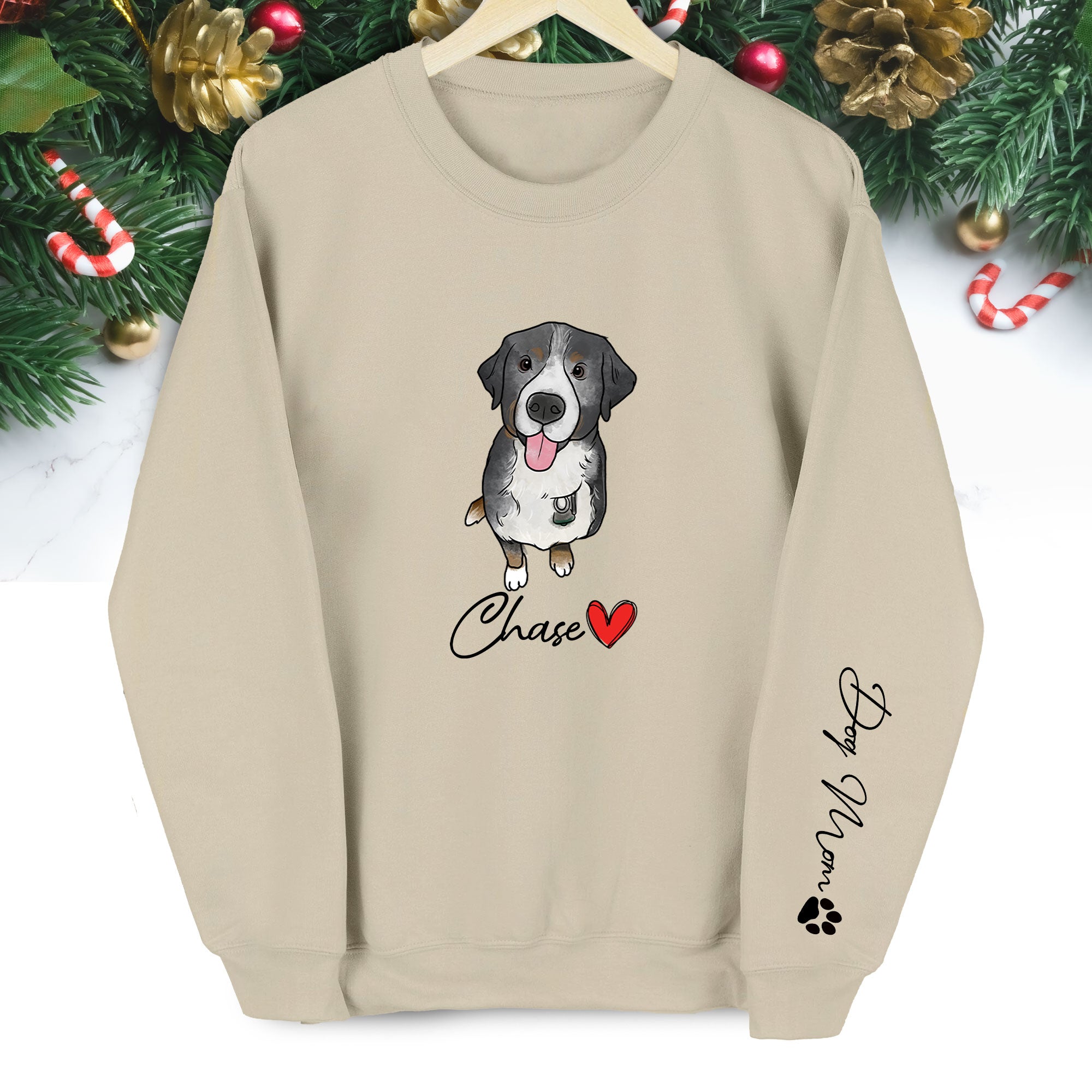 Custom Dog Mom Sweatshirt – Personalized Pet Portrait & Name, Cute Dog Lover Gift