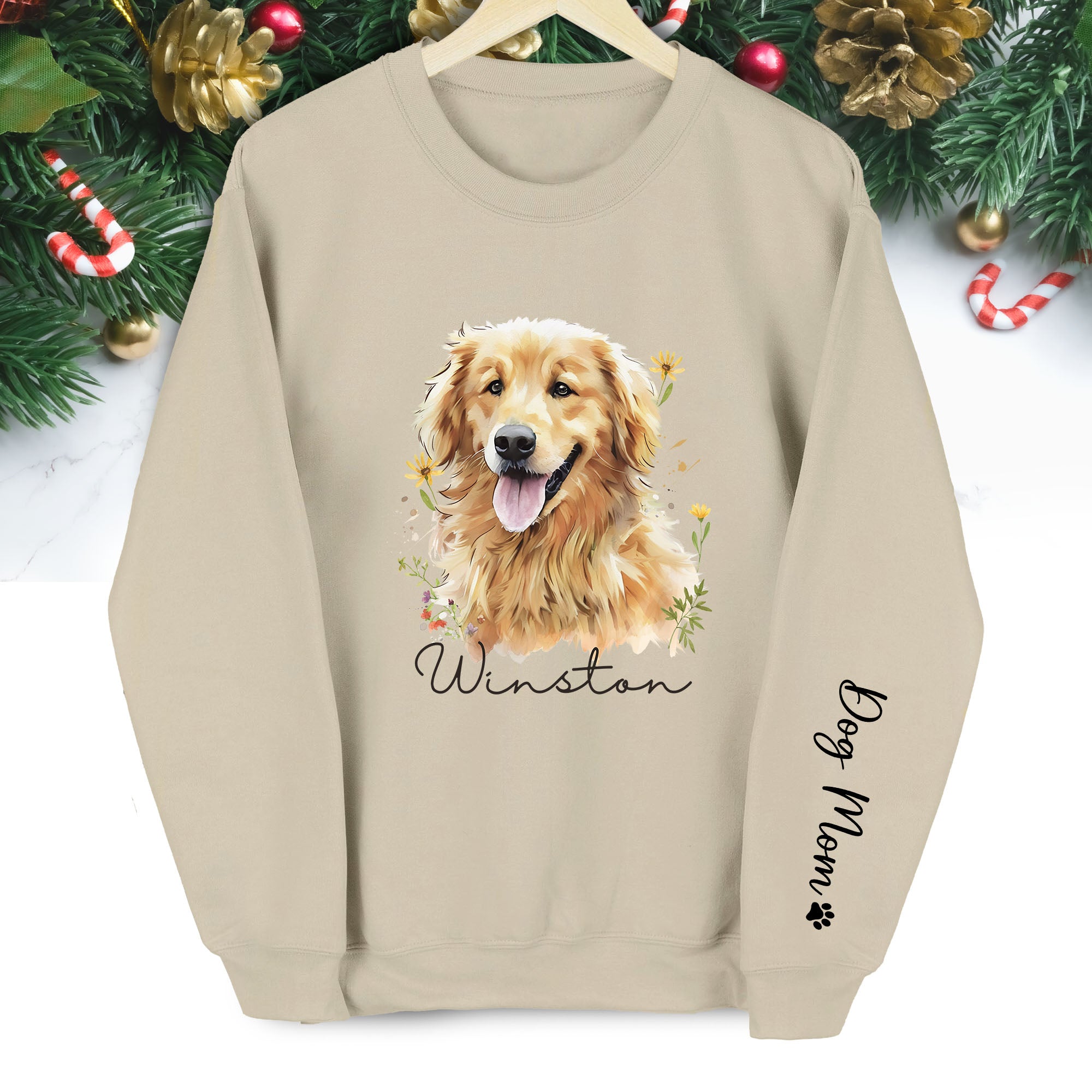 Custom Dog Portrait Sweatshirt – Personalized Pet Christmas Gift for Dog Mom & Pet Lovers