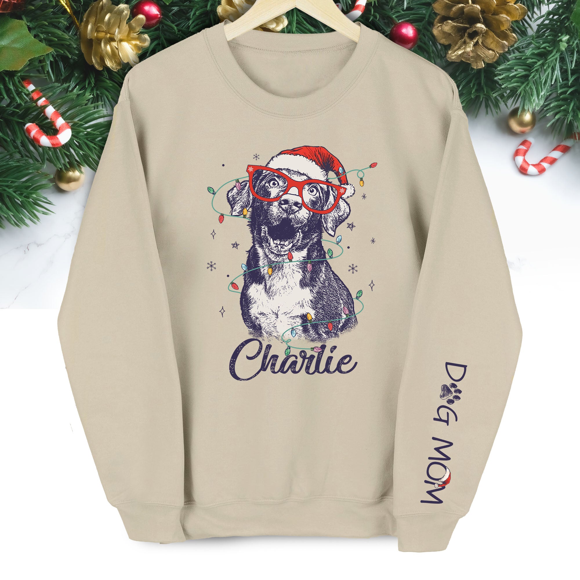 Custom Christmas Pet Portrait Sweatshirt – Personalized Dog Mom Gift – Holiday Pet Illustration