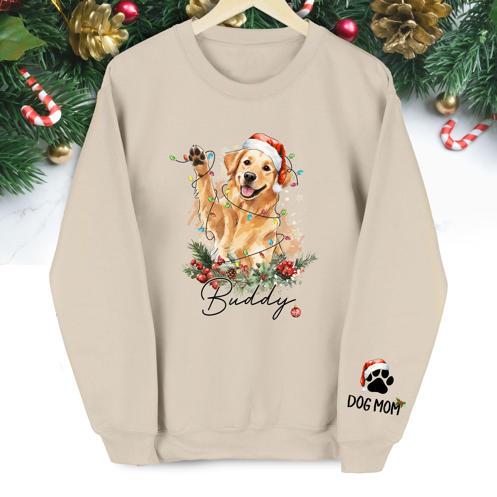 Custom Christmas Dog Sweatshirt – Personalized Pet Photo Holiday Sweatshirt – Cute Santa Dog Mom Gift