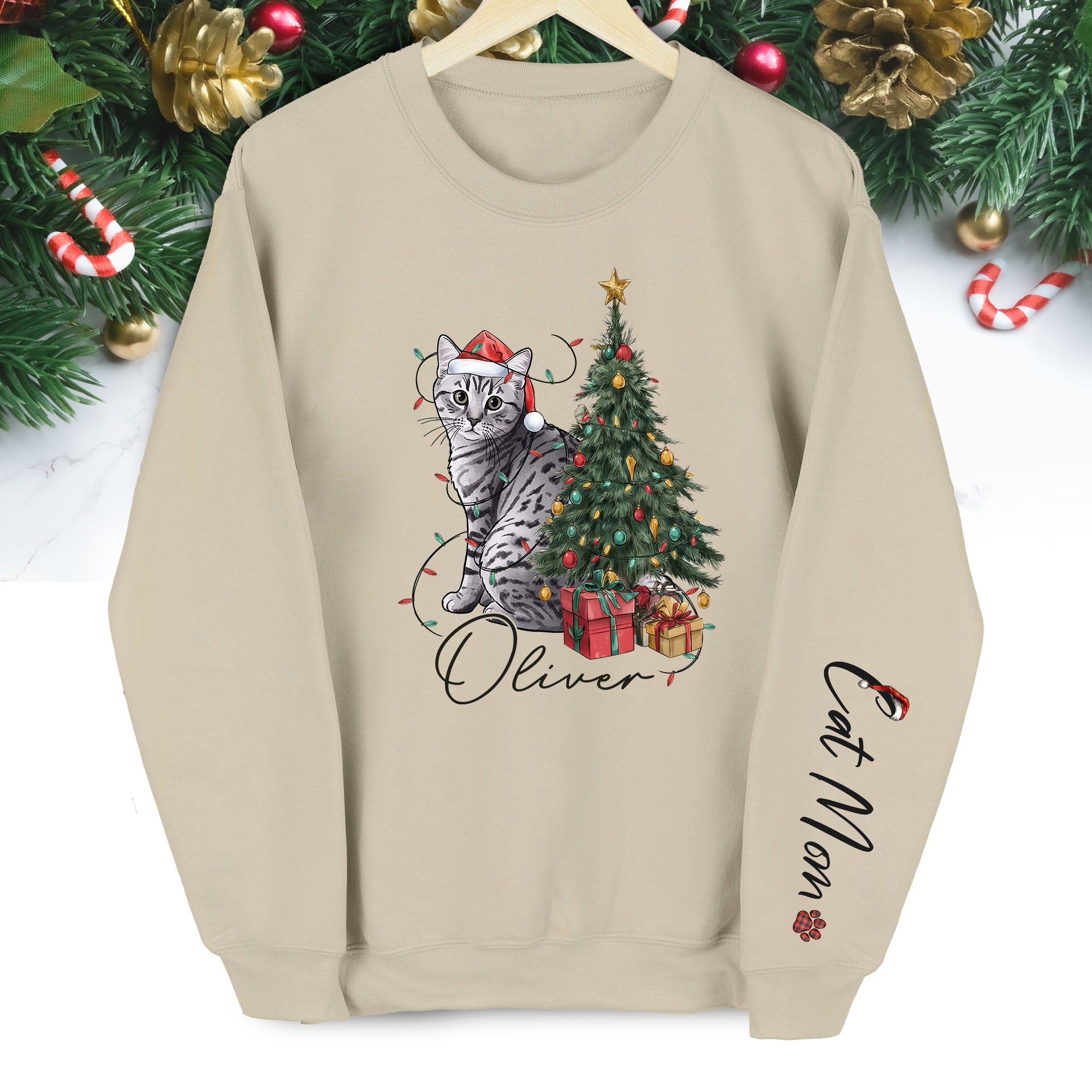 Custom Cat Christmas Sweatshirt – Personalized Gift for Cat Mom & Pet Lovers