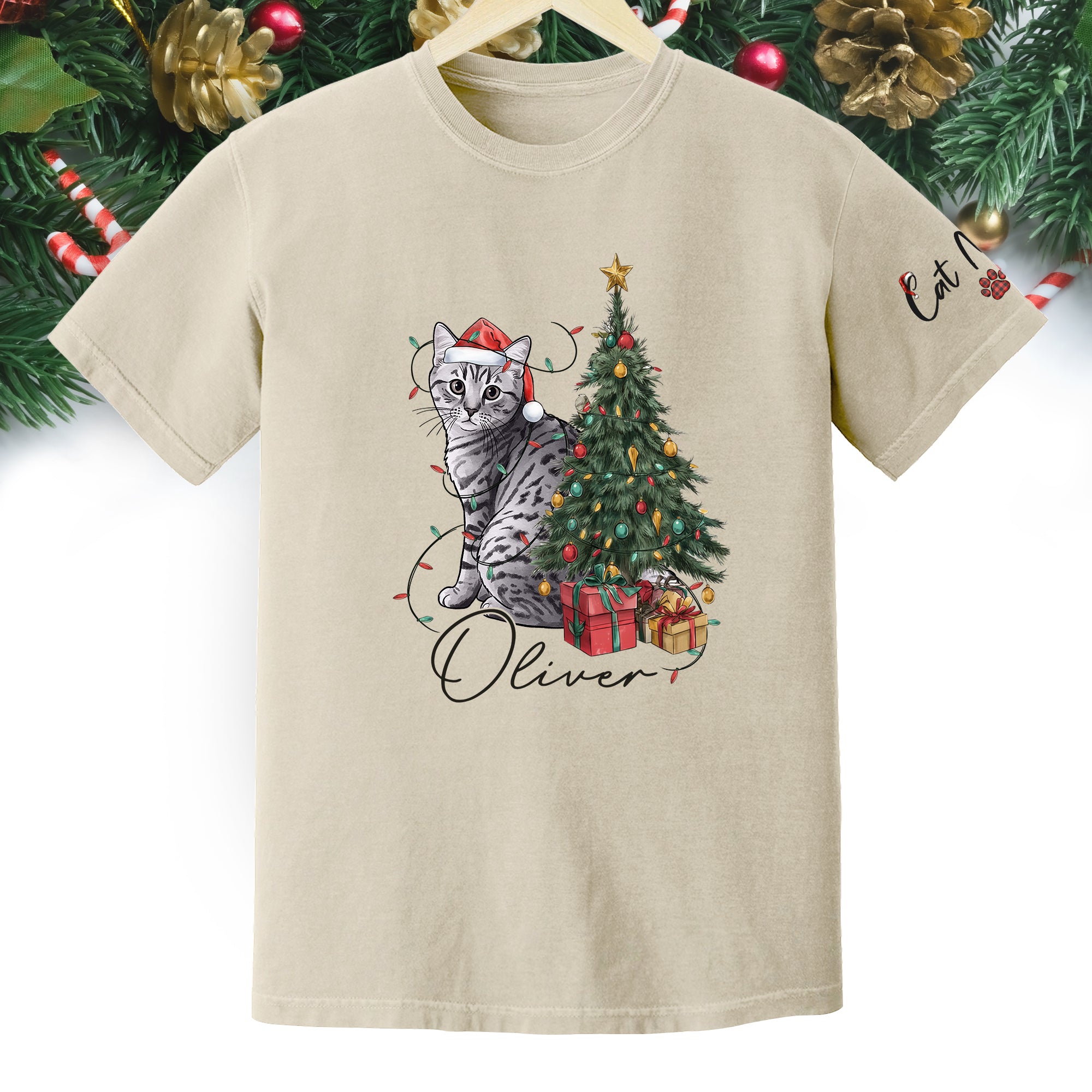 Custom Cat Christmas T-Shirt – Personalized Pet Photo Shirt, Cute Holiday Gift for Pet Lovers