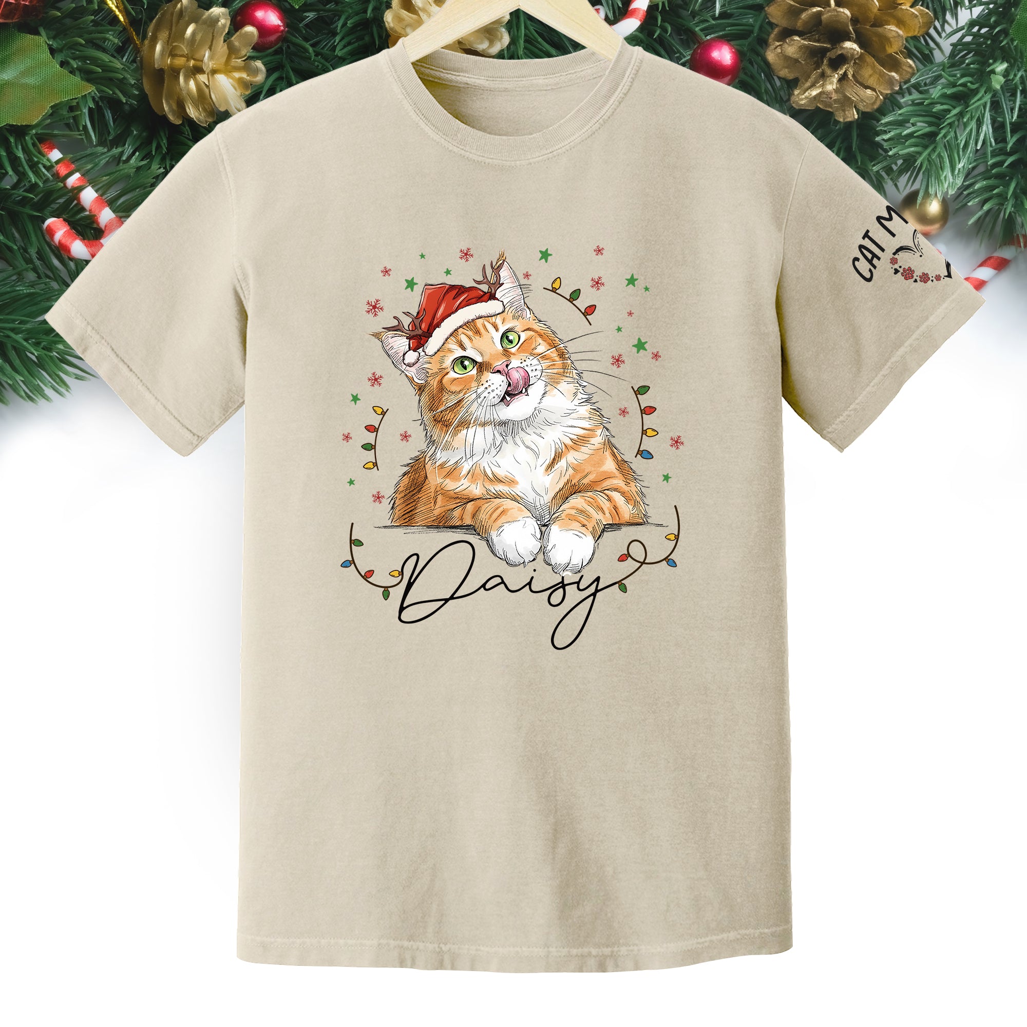 Christmas Cat T-Shirt – Custom Pet Photo Tee, Personalized Holiday Gift for Cat Lovers