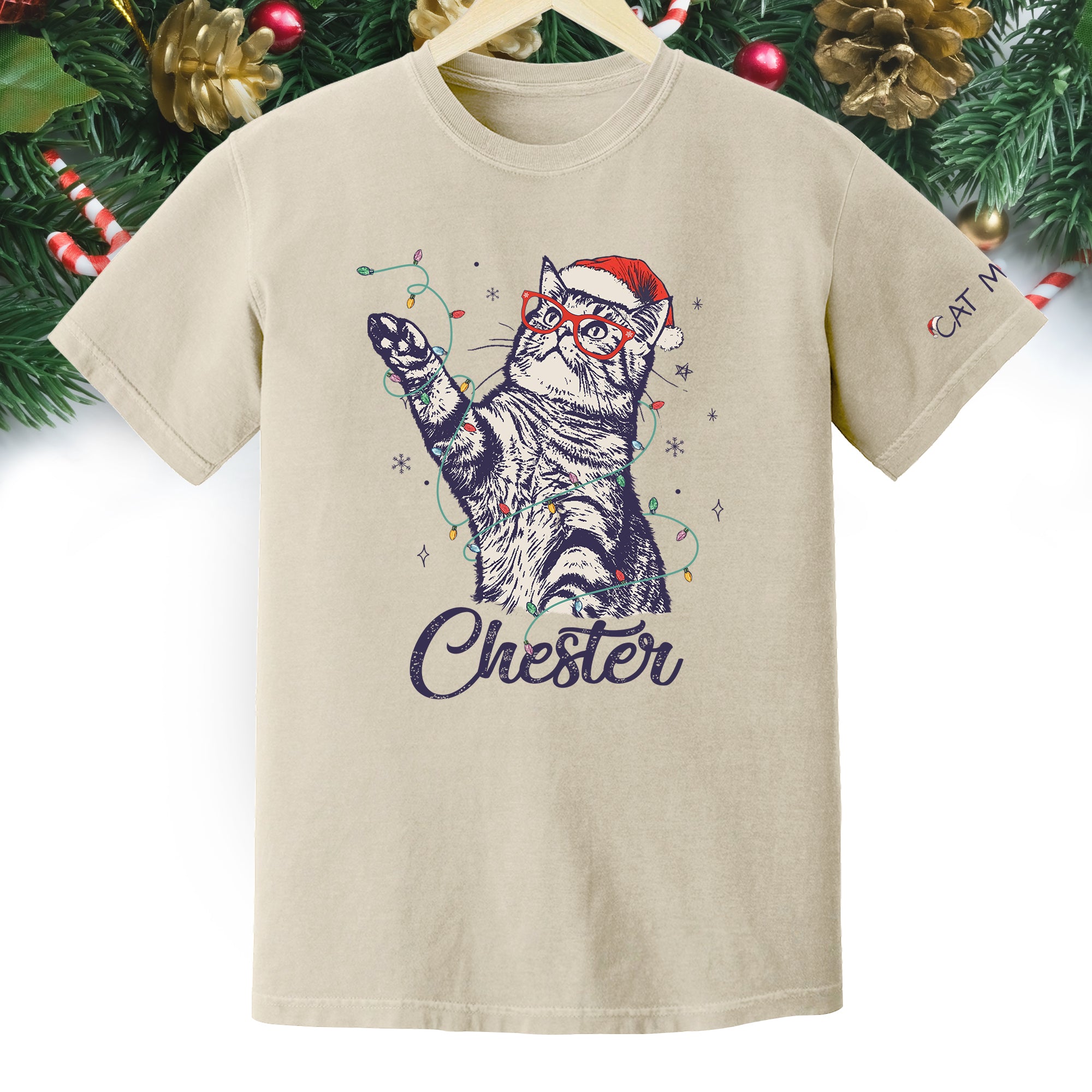 Personalized Cat Christmas Shirt – Custom Pet Photo T-Shirt, Holiday Gift for Cat Mom