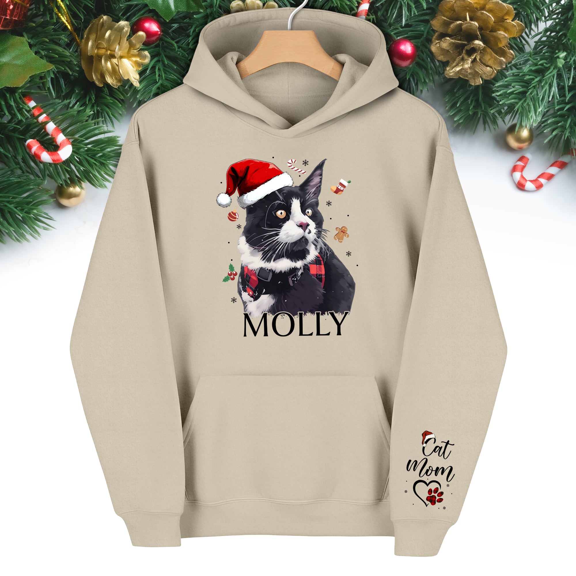 Custom Cat Photo Hoodie – Personalized Holiday Hoodie with Cat Design for Cat Moms