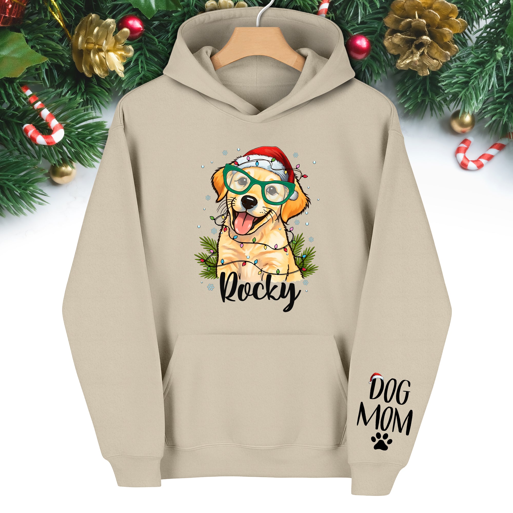 Custom Pet Photo Hoodie – Personalized Dog Mom Christmas Hoodie, Funny Gift for Women