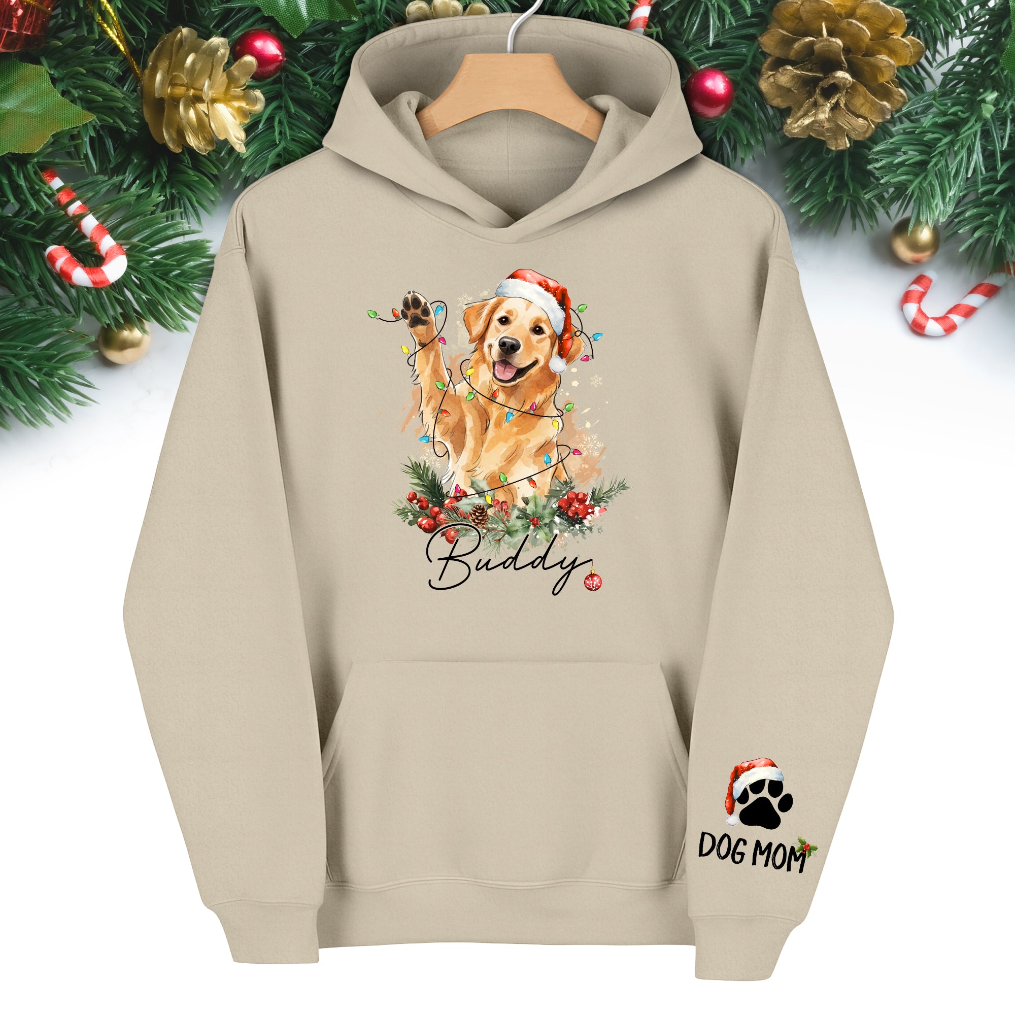 Personalized Dog Mom Hoodie – Custom Photo Hoodie with Your Dog’s Christmas Spirit