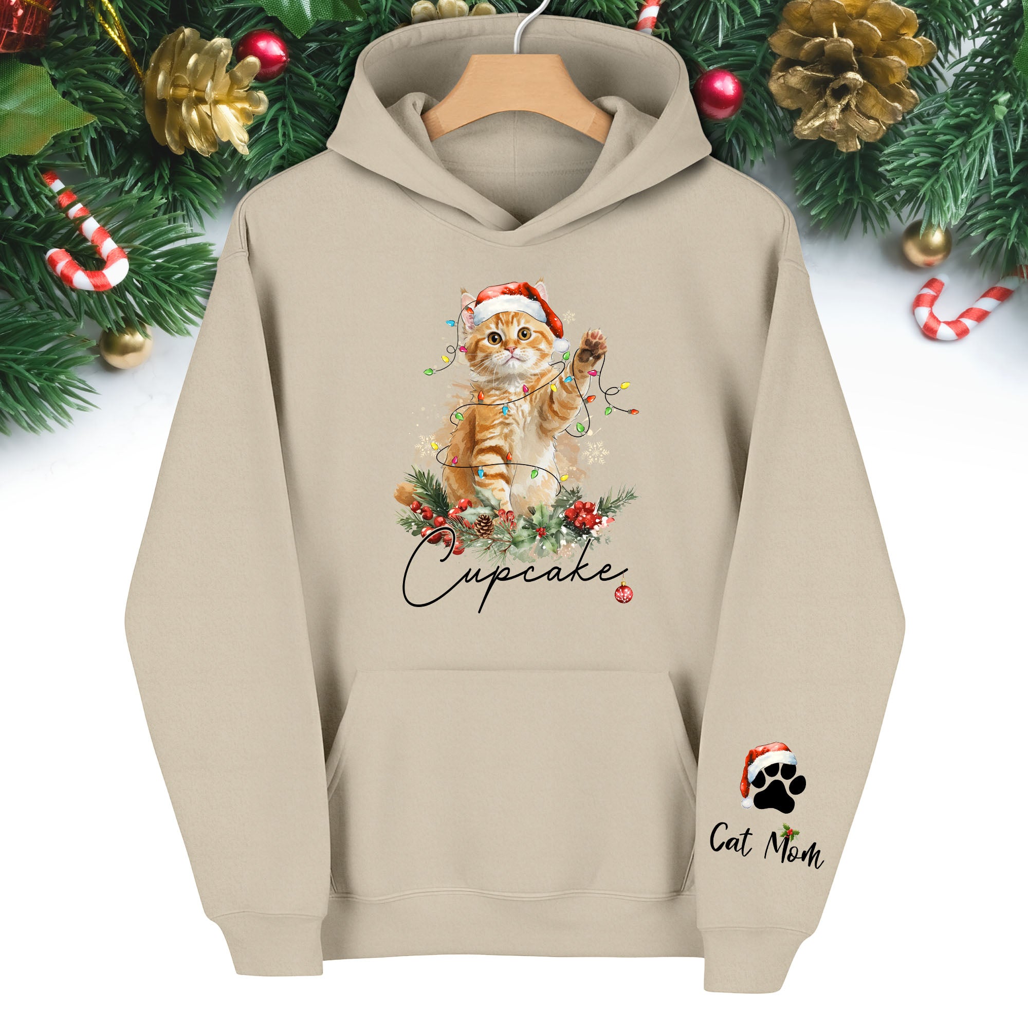 Custom Cat Mom Hoodie – Personalized Pet Photo Hoodie, Cute Christmas Gift for Women