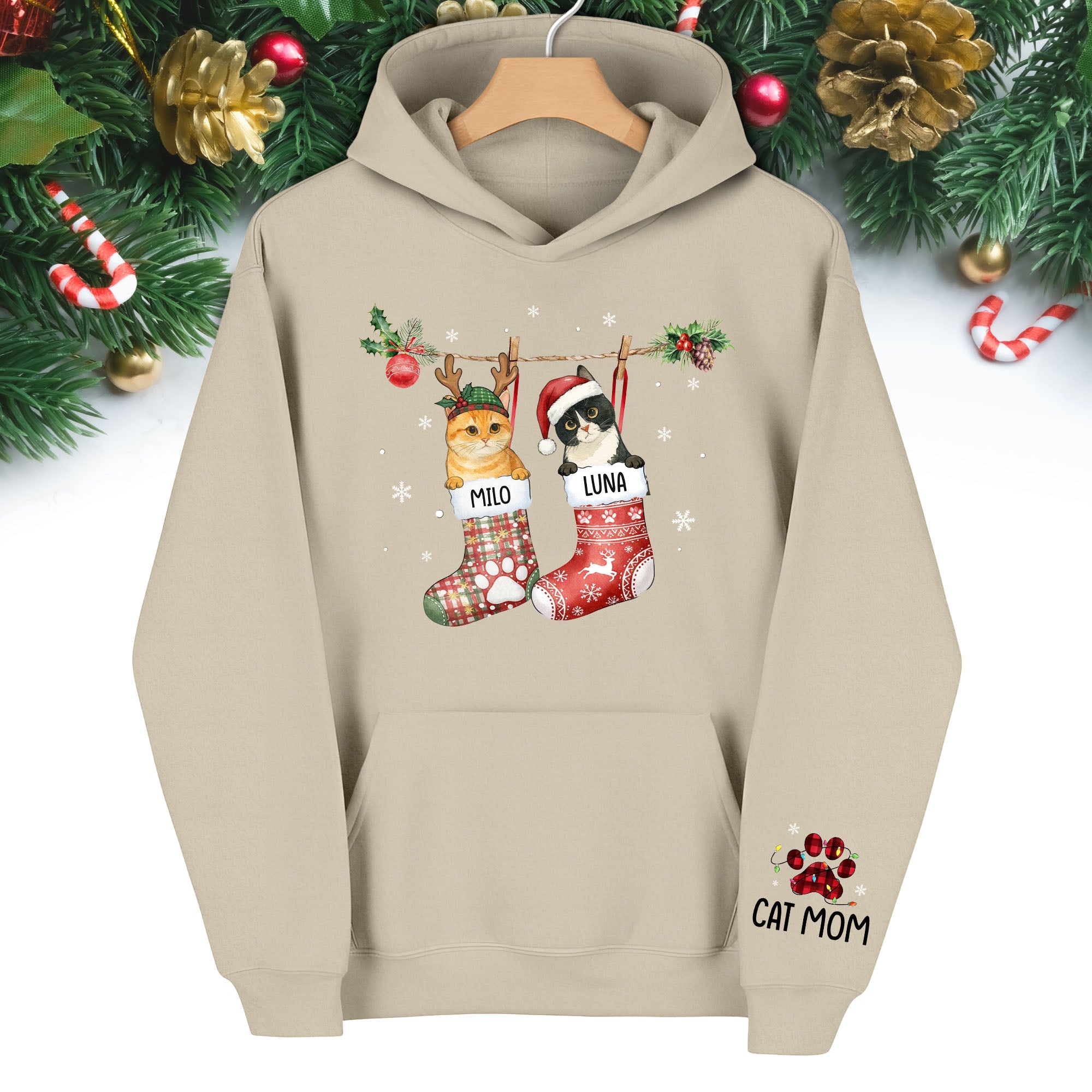Christmas Cat Lover Hoodie – Custom Pet Photo Hoodie, Personalized Gift for Women