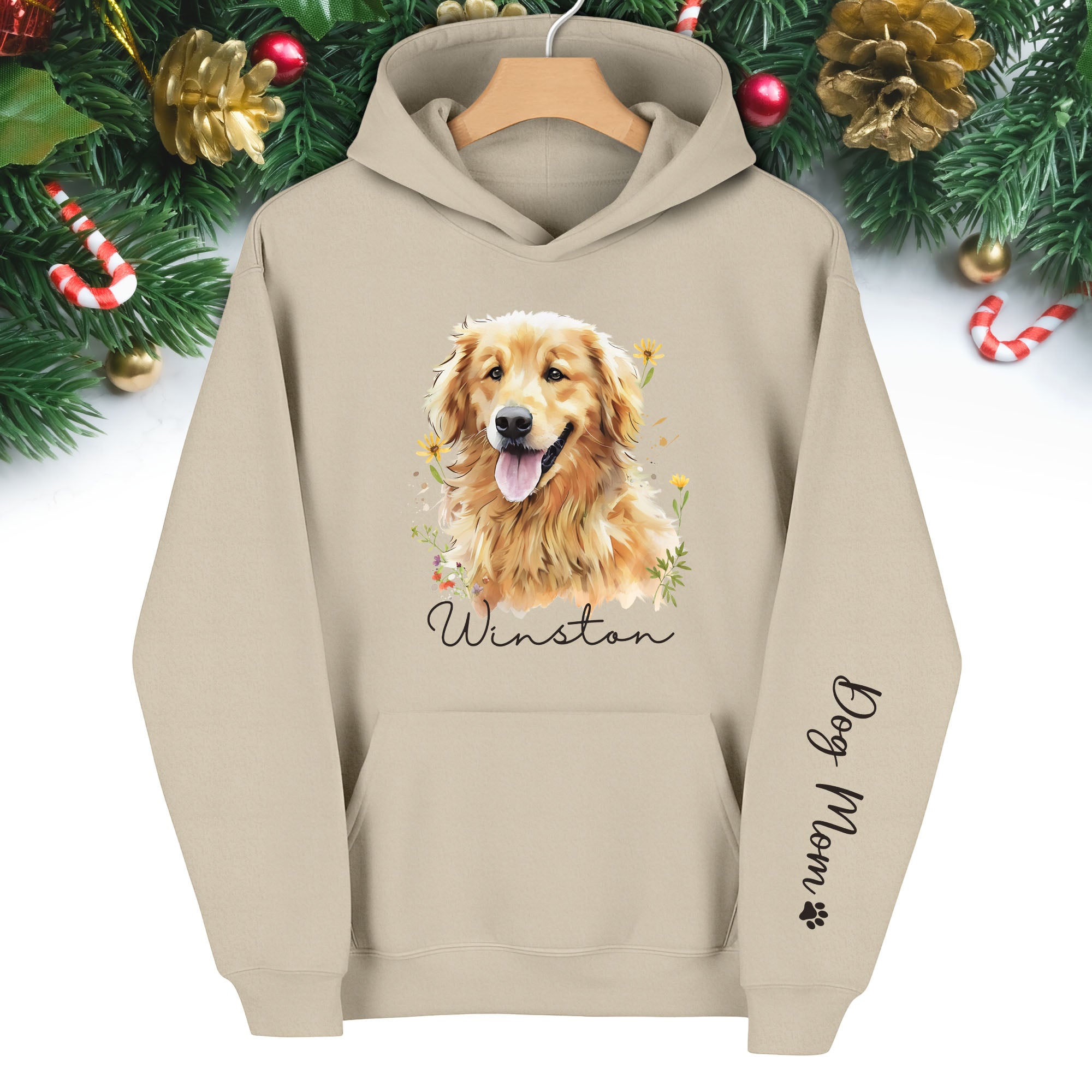 Custom Pet Photo Hoodie – Personalized Dog Portrait with Floral Design, Dog Mom Gift