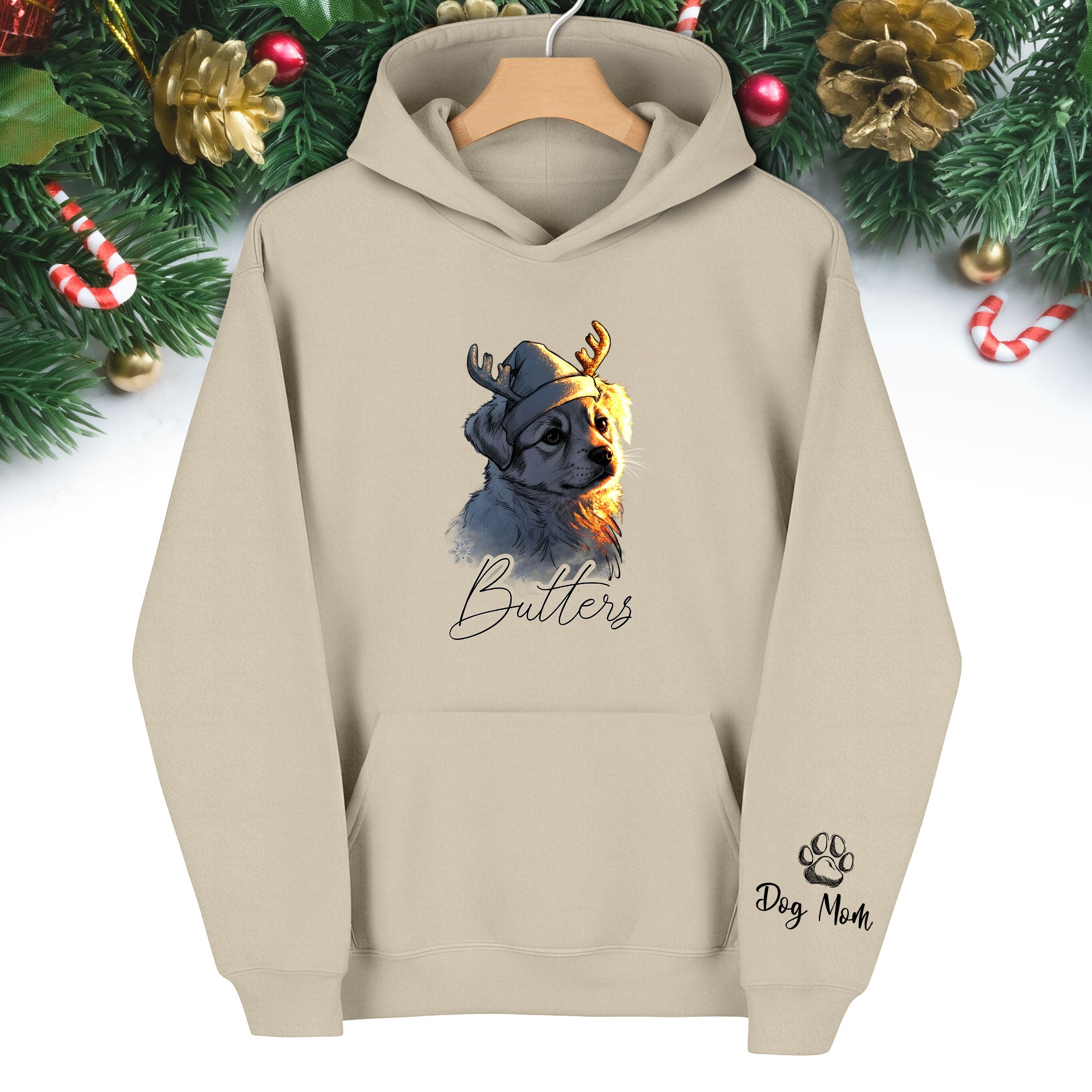 Festive Dog Mom Hoodie – Cute Christmas Pullover for Women