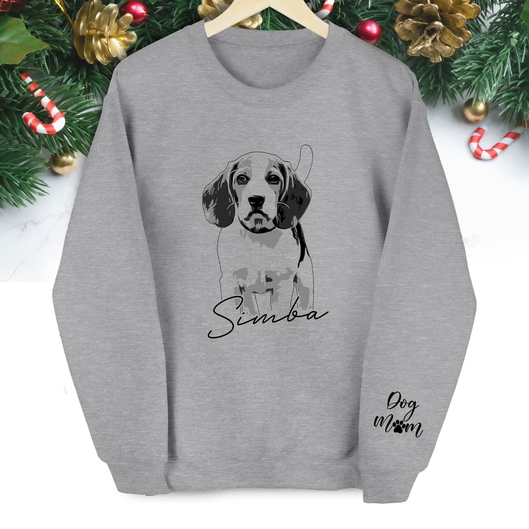 Custom Dog Lover Sweatshirt with Name & Sleeve Print – Cute Pet Portrait Gift