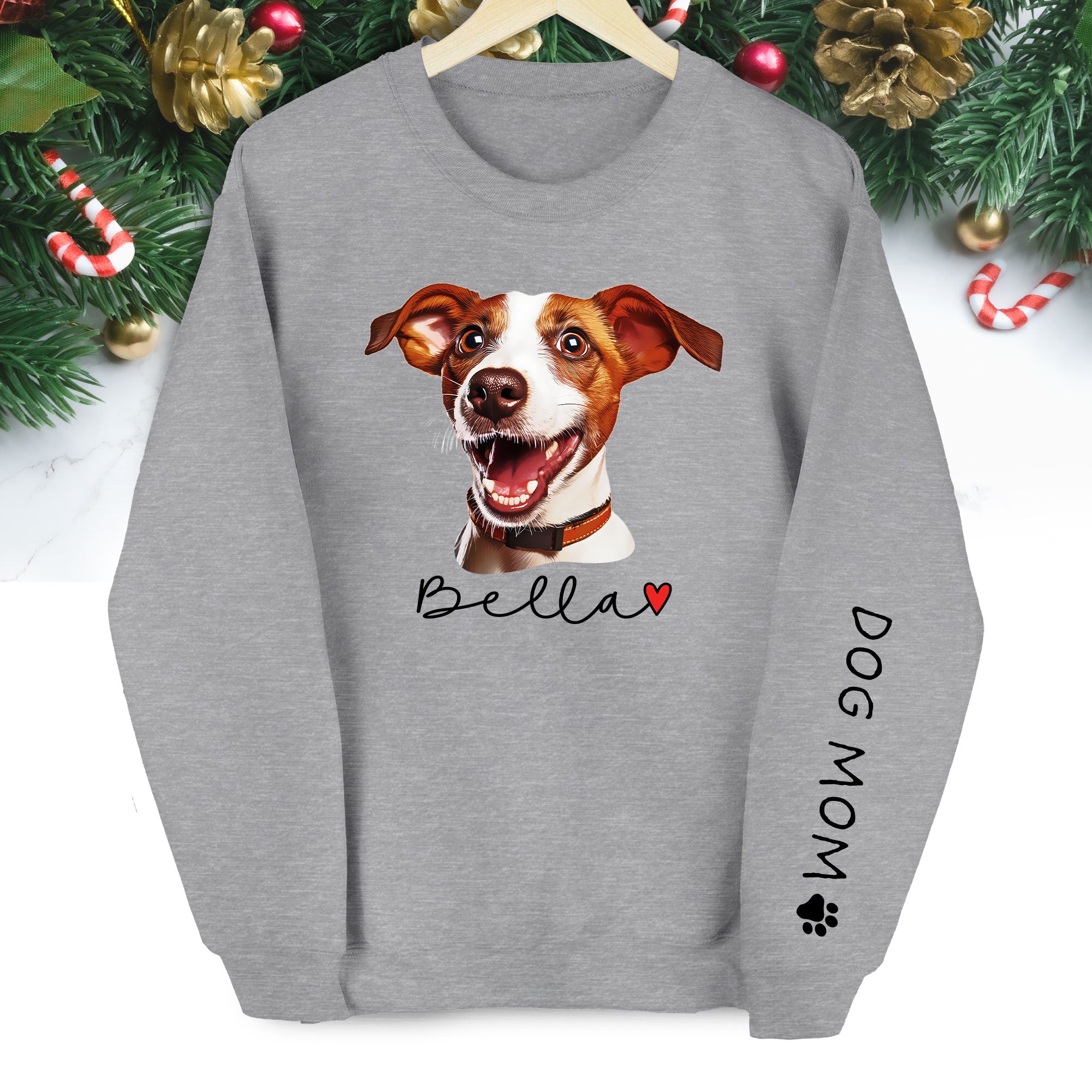 Personalized Dog Christmas Sweatshirt – Custom Pet Photo Pullover, Gift for Dog Mom