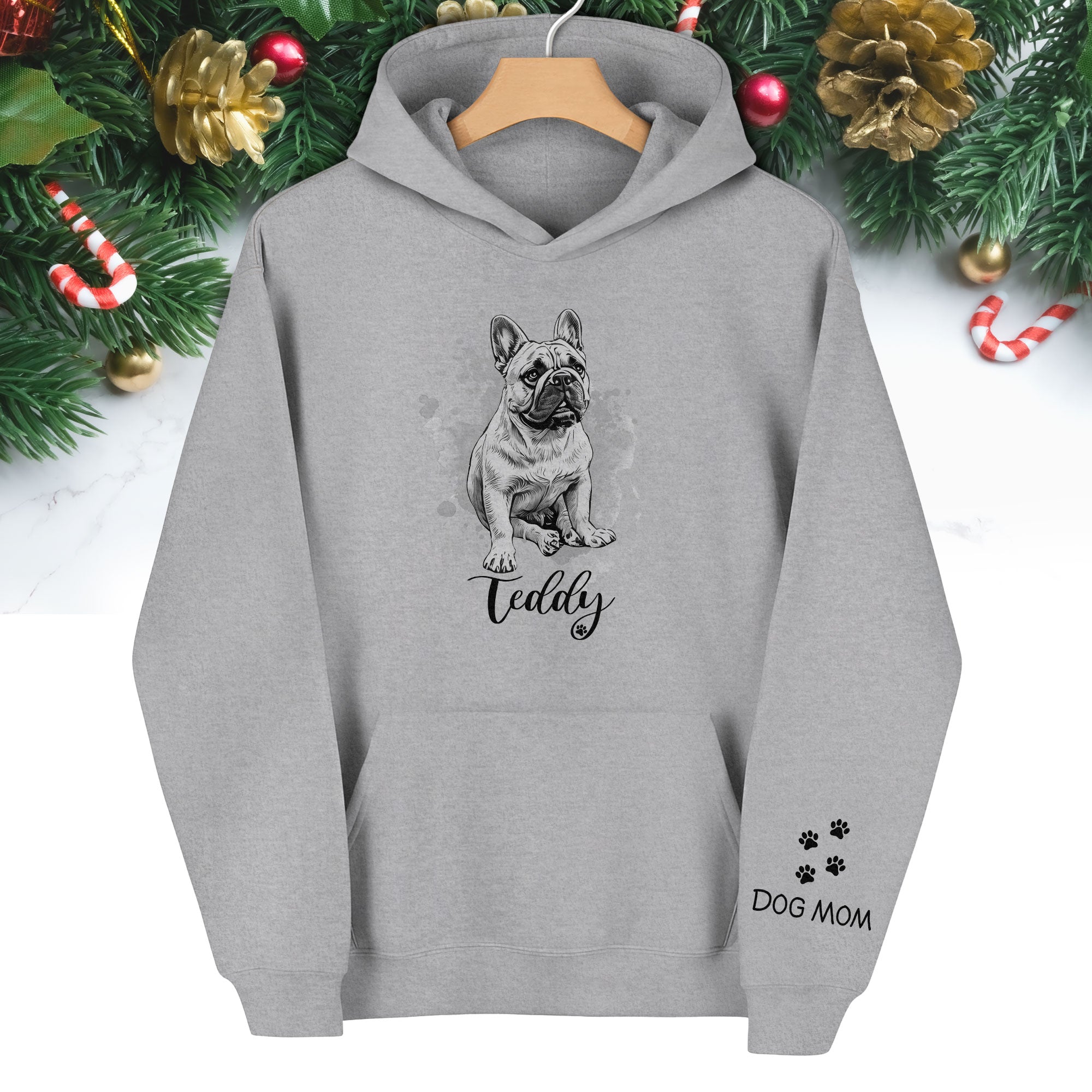 Custom Dog Hoodie – Personalized Pet Portrait Hoodie with Name, Unique Dog Mom Gift
