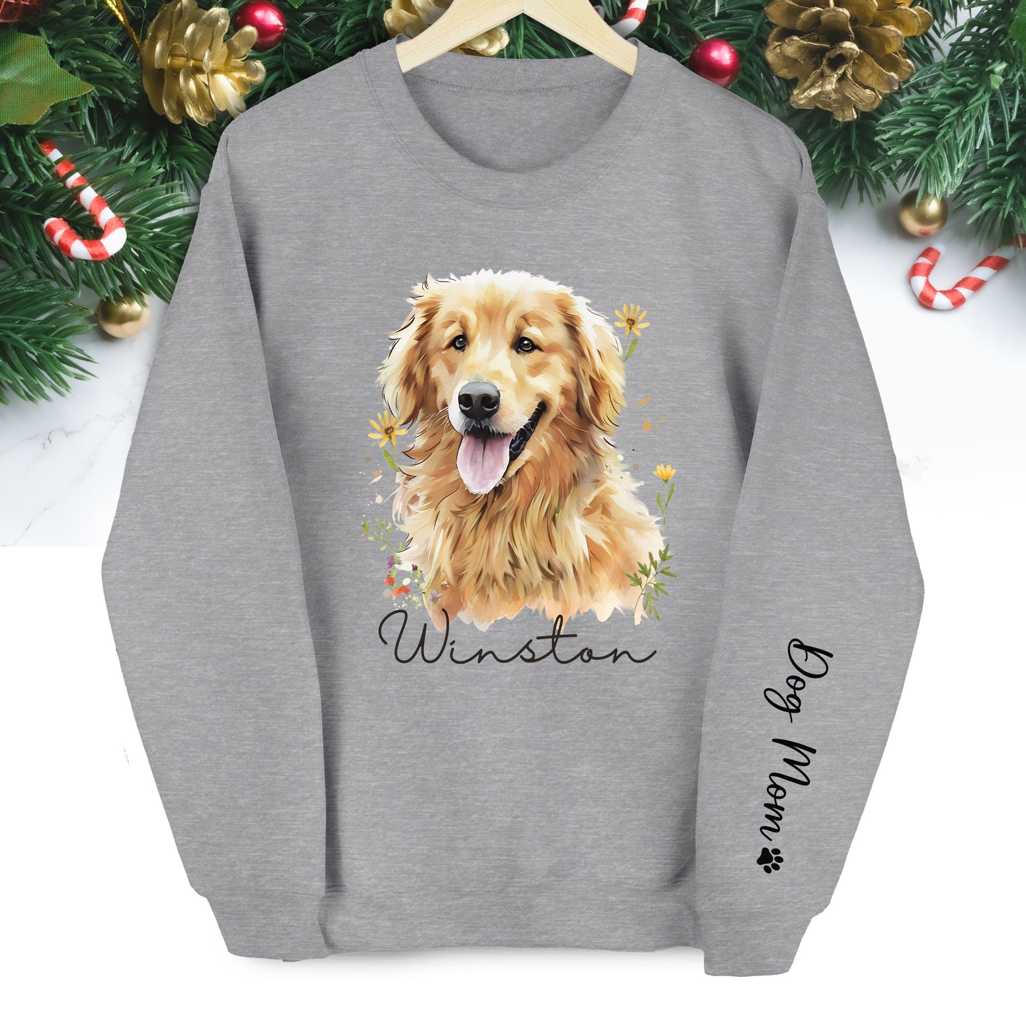 Custom Dog Portrait Sweatshirt – Personalized Pet Christmas Gift for Dog Mom & Pet Lovers