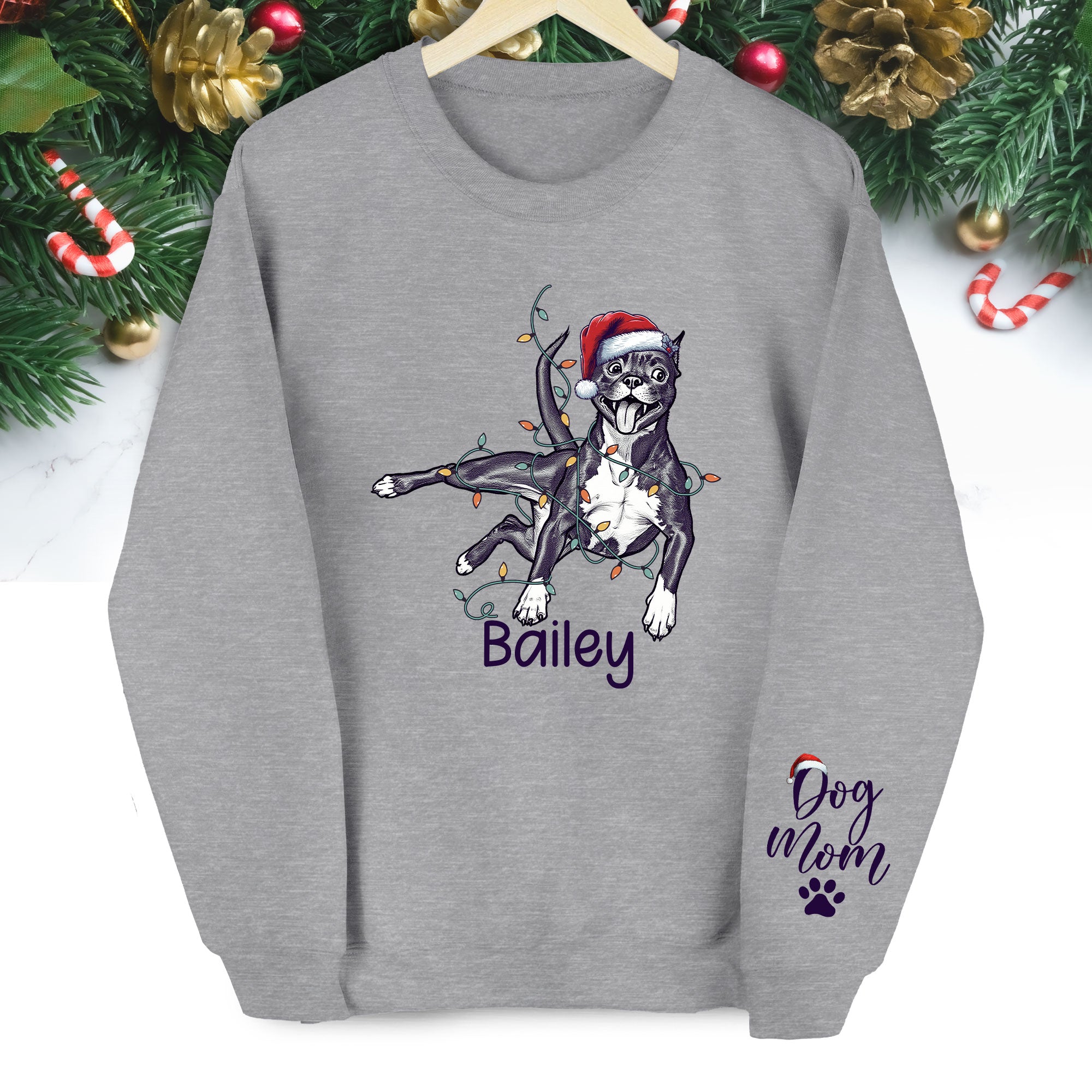 Custom Christmas Pet Portrait Sweatshirt – Personalized Dog Lover Gift for Dog Mom & Dog Dad