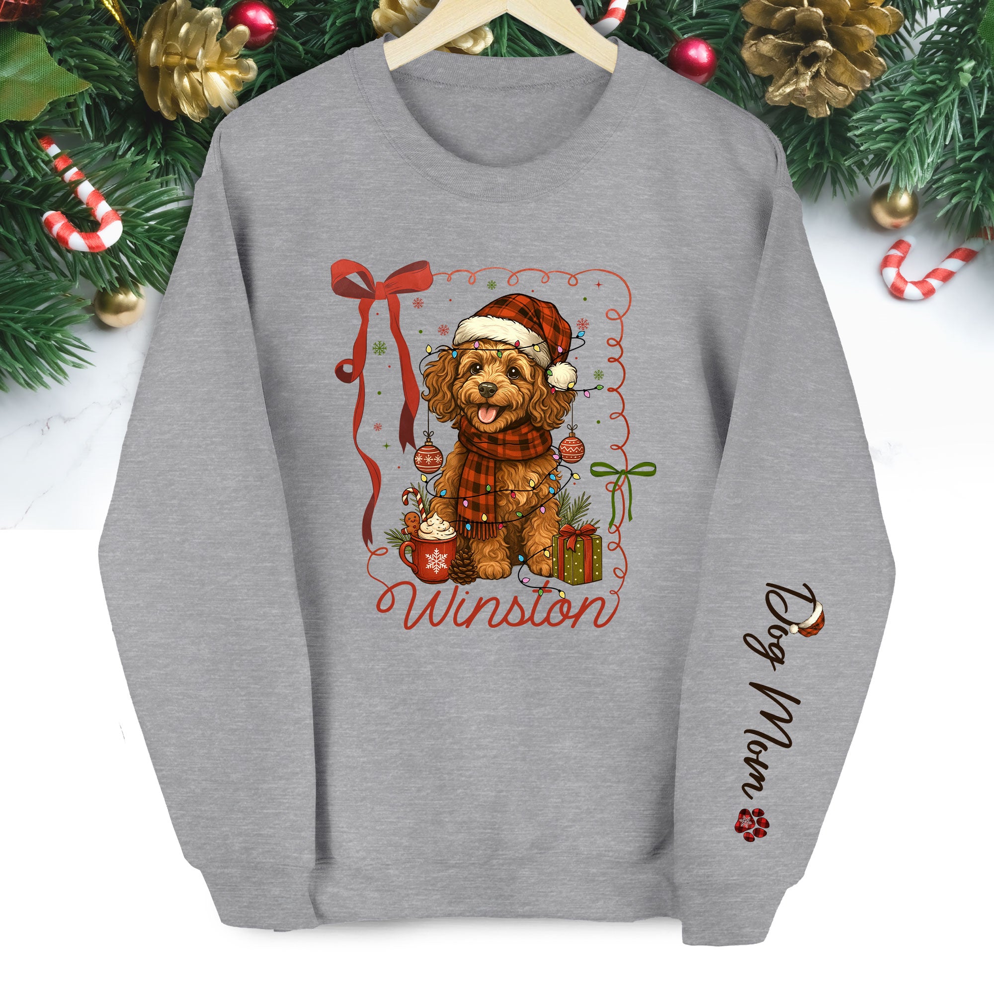 Personalized Christmas Dog Sweatshirt – Custom Pet Photo Holiday Crewneck – Festive Dog Mom Gift