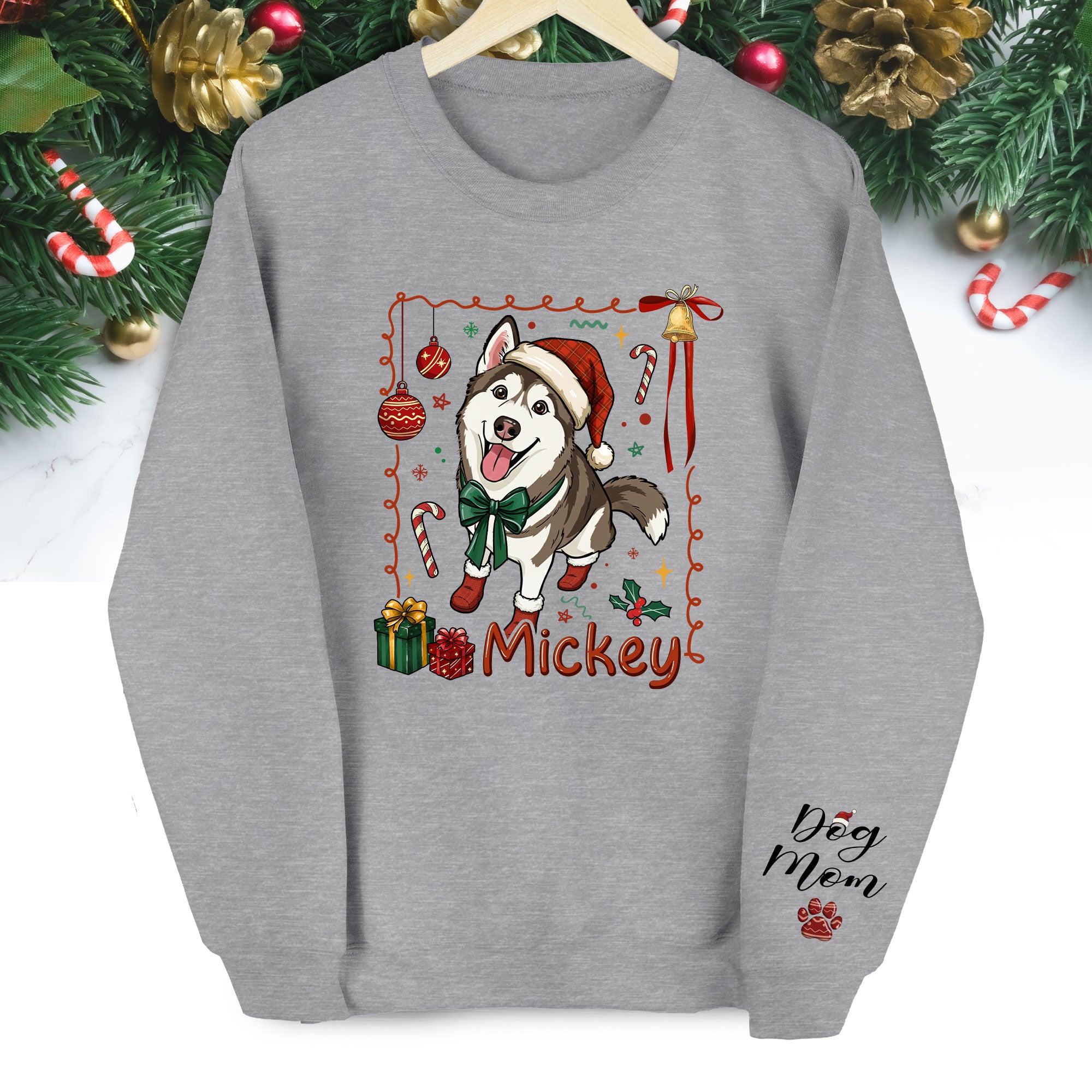 Personalized Dog Mom Sweatshirt – Custom Christmas Sweatshirt for Women