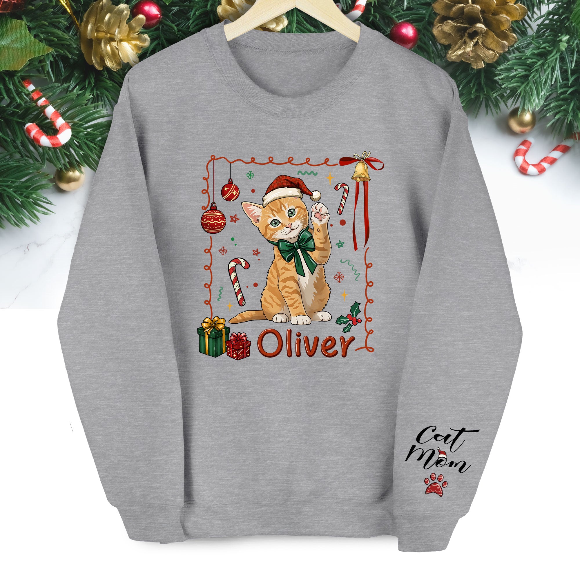 Custom Cat Mom Sweatshirt – Personalized Christmas Gift for Women Cat Lovers