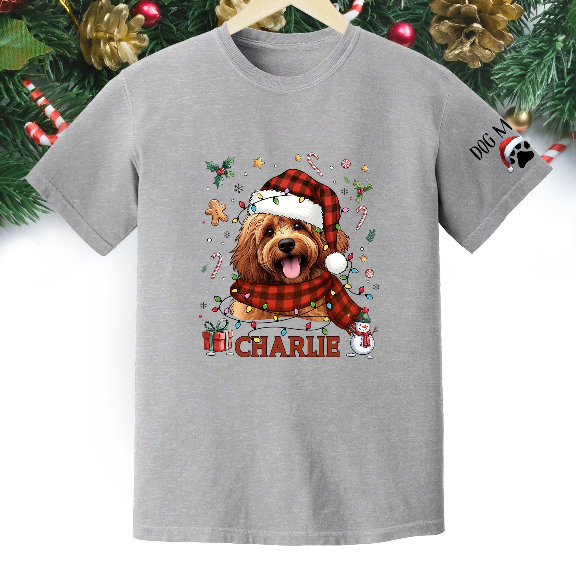 Custom Dog Christmas T-Shirt – Personalized Pet Photo Shirt, Holiday Gift for Dog Mom