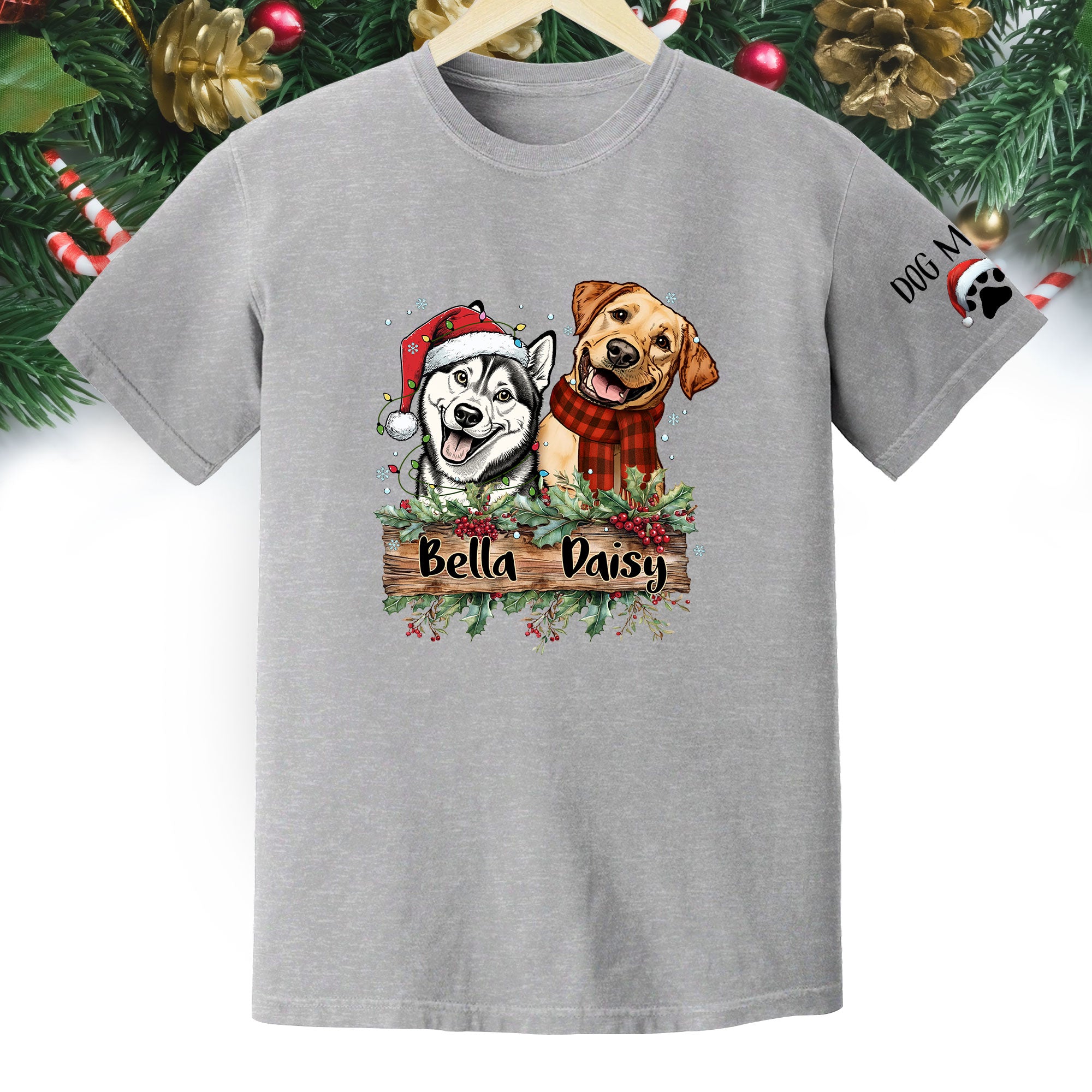Christmas Dog T-Shirt – Custom Pet Photo Tee, Personalized Holiday Gift for Dog Lovers