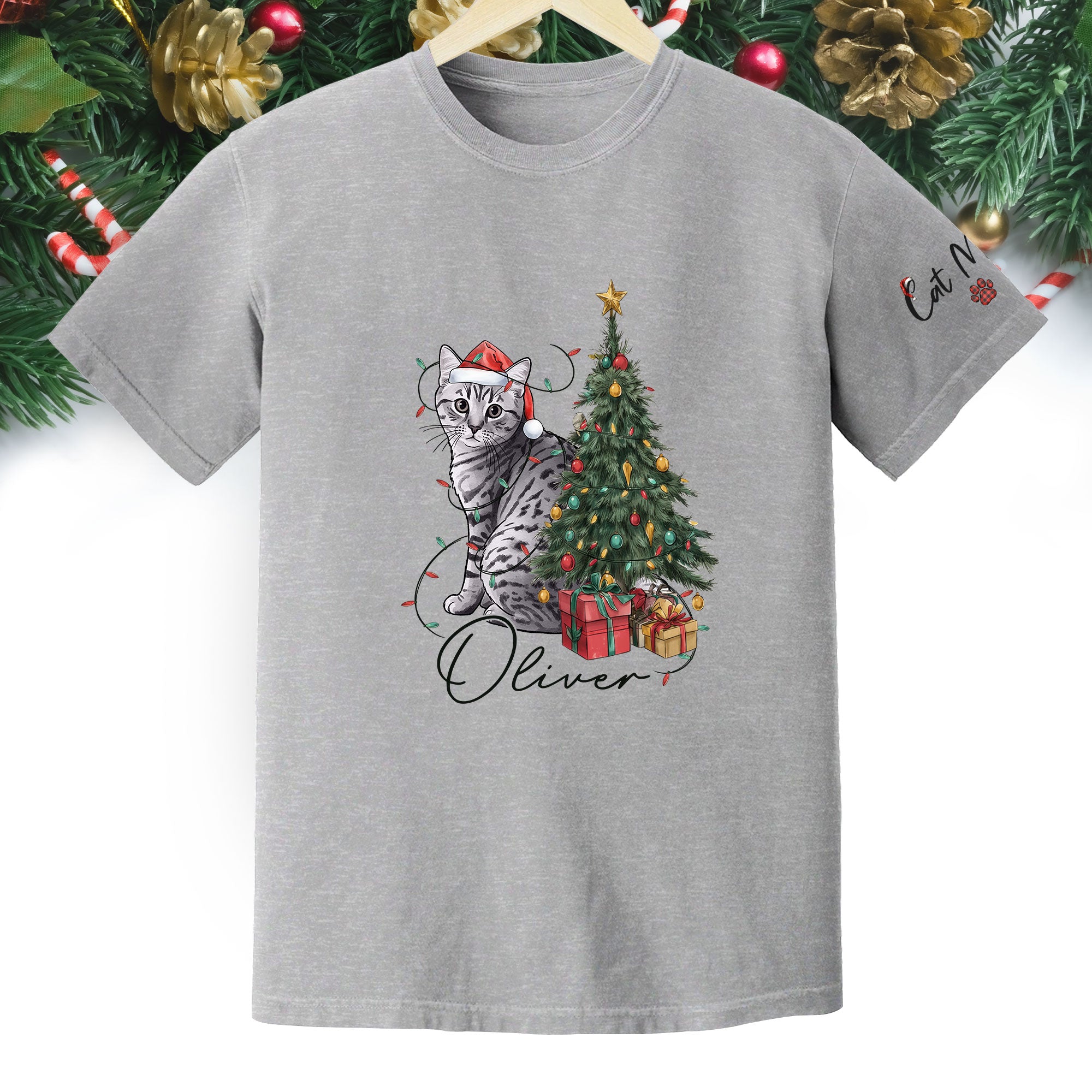 Custom Cat Christmas T-Shirt – Personalized Pet Photo Shirt, Cute Holiday Gift for Pet Lovers