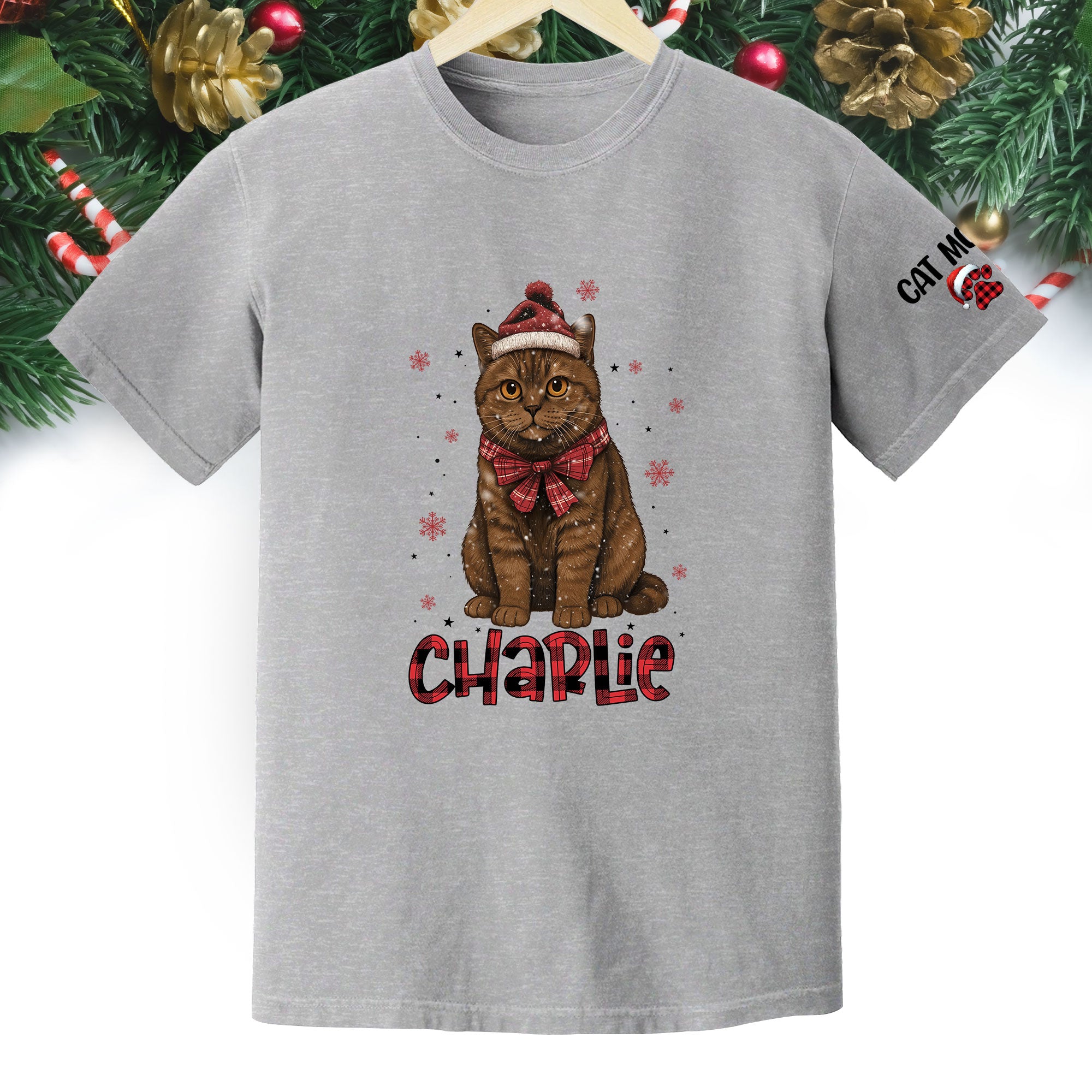 Personalized Cat Christmas Shirt – Custom Pet Photo Tee, Holiday Gift for Cat Mom