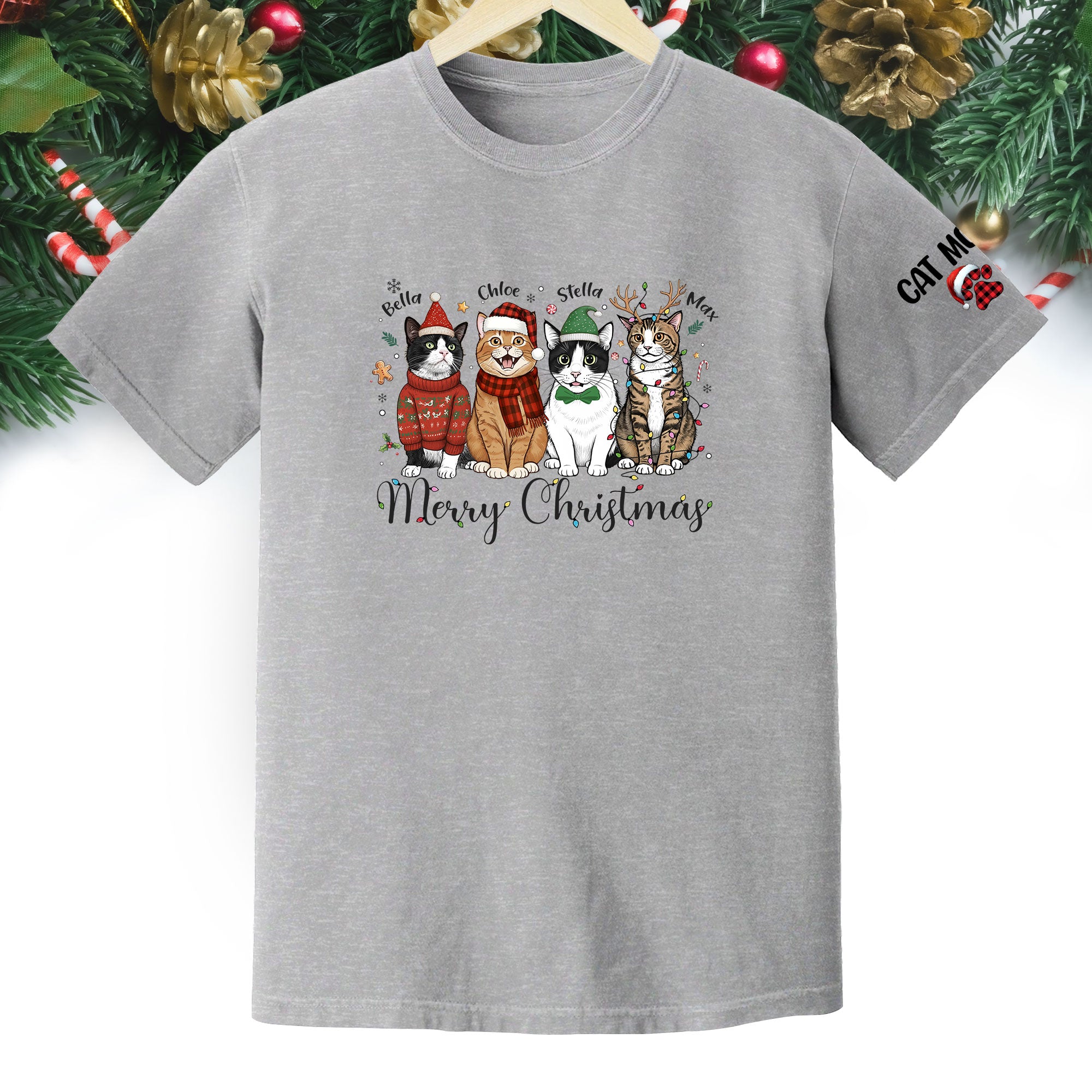 Custom Cat Lover T-Shirt – Personalized Pet Photo Christmas Shirt, Cute Gift for Women