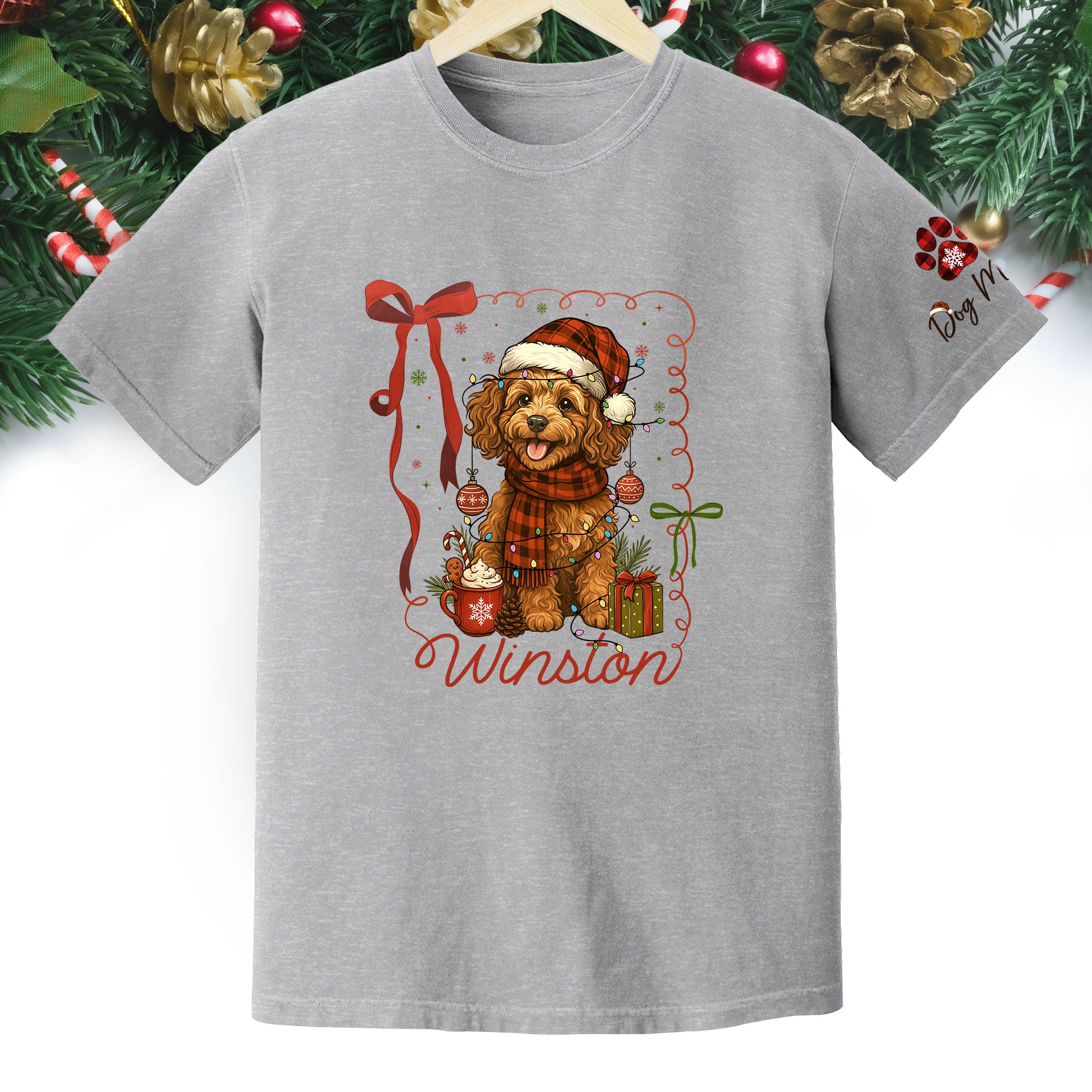 Dog Mom Christmas Shirt – Custom Pet Face T-Shirt, Personalized Holiday Gift Idea