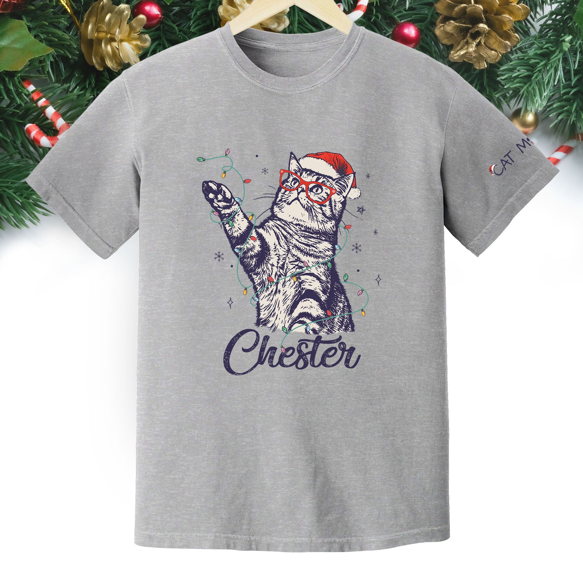 Personalized Cat Christmas Shirt – Custom Pet Photo T-Shirt, Holiday Gift for Cat Mom