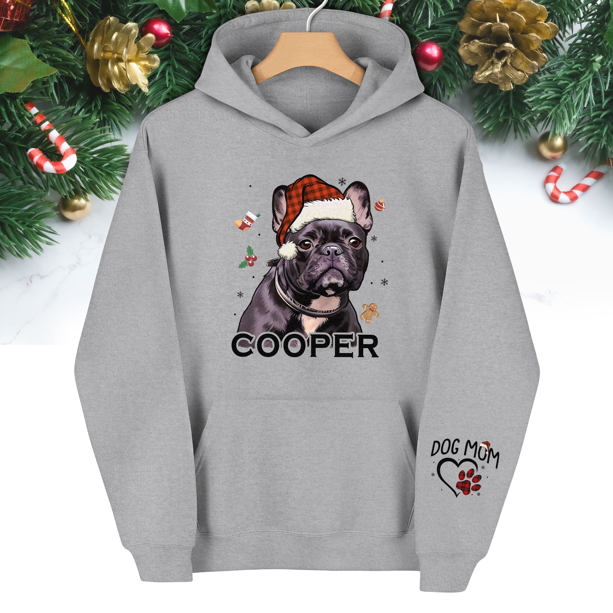 Custom Pet Photo Hoodie – Personalized French Bulldog Art Hoodie, Perfect Dog Mom Gift